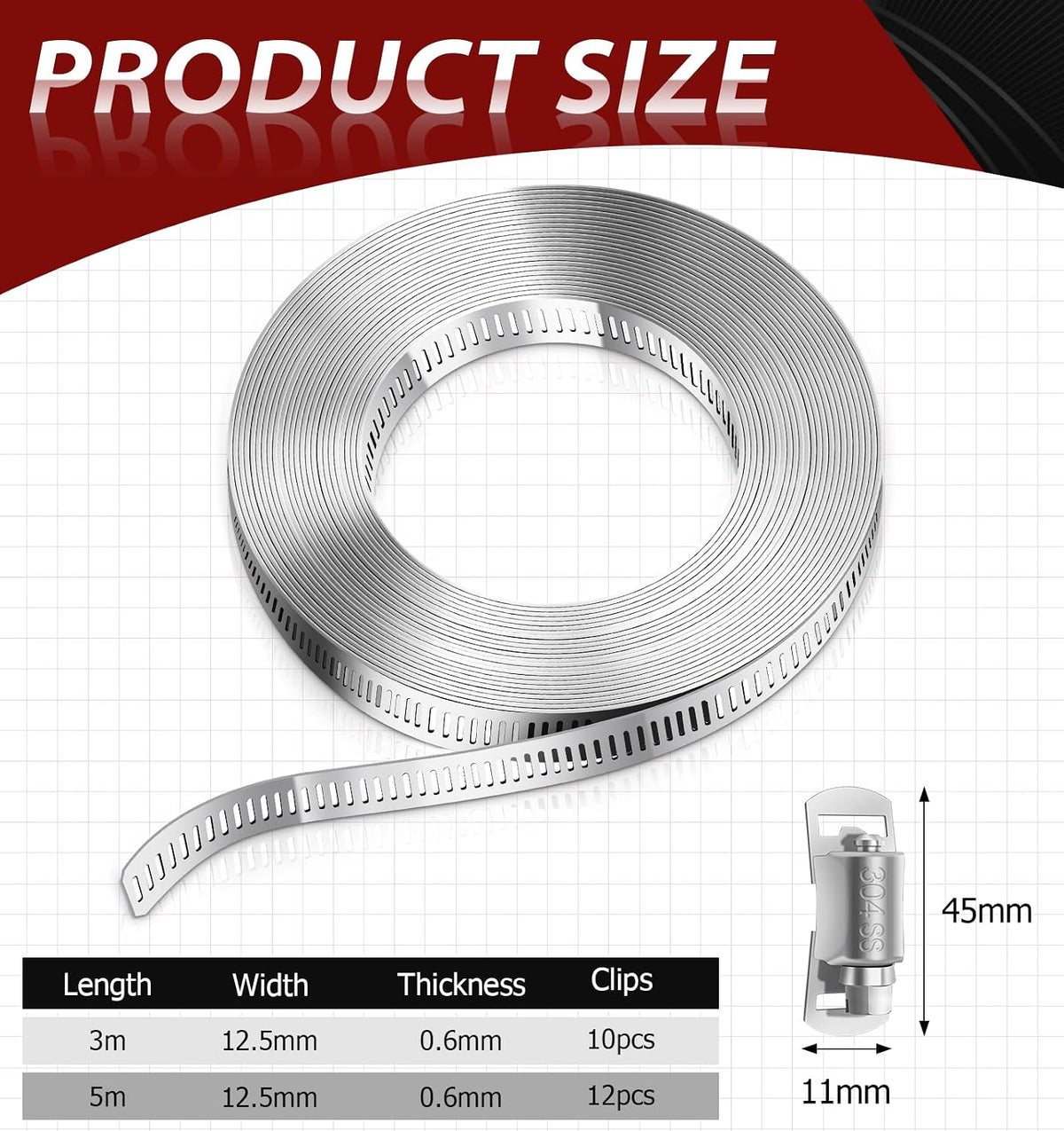 Bolatus Hose Clips 21-38 mm, 12 Pcs Hose Clamp Stainless Steel 304