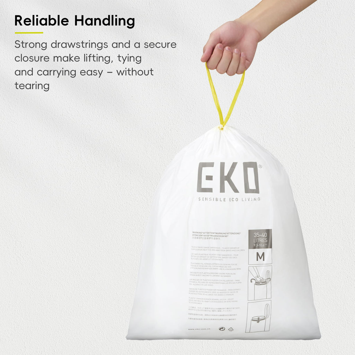EKO Bin Bags, Kitchen Bin Liners, Drawstring, 40-60 Litre, 12 Count, Code F