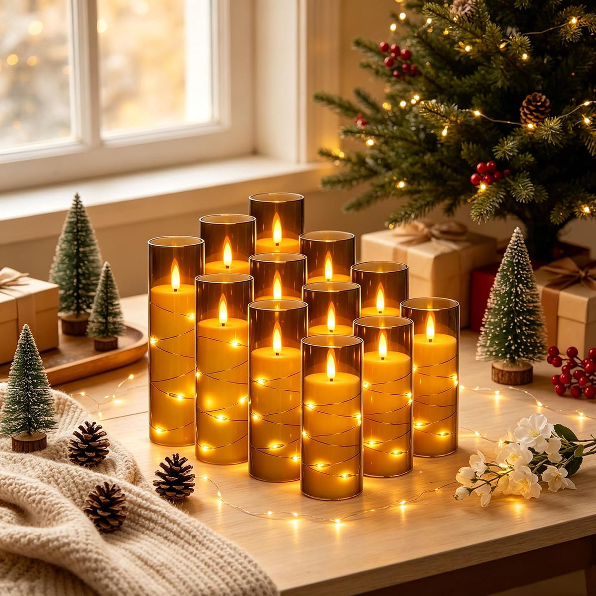 5 Pack Ivory Transparent Taper Candles, Black Wick Flickering Flameless LED Candles with Fairy Lights, Heat Resistant Reusable Plastic Candles, Remote Control, 14/14/16/18/20cm, Indoor Outdoor Decor