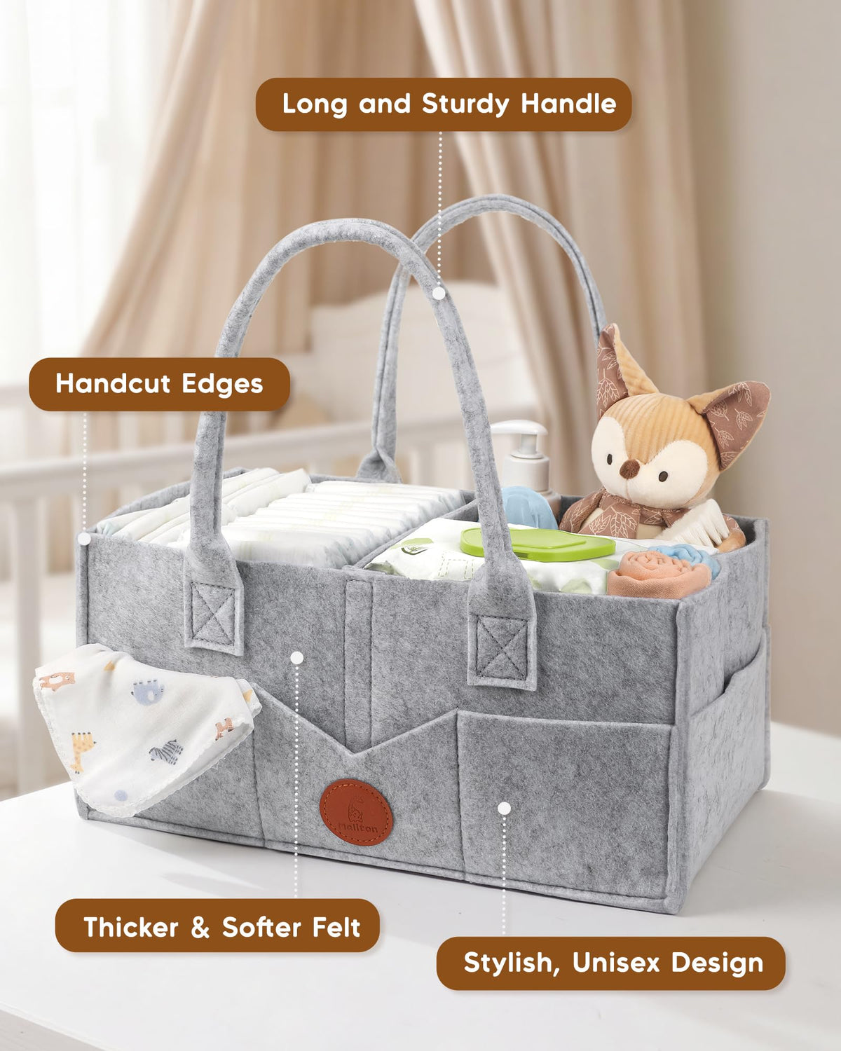 Maliton Nappy Caddy Organiser with 8 Pockets & Removable Dividers (Khaki)