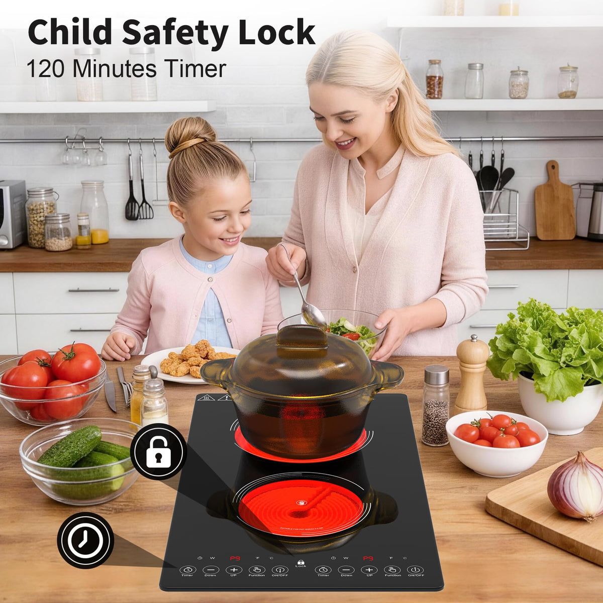 GIHETKUT single electric hob,220V 2000W Electric Hob with LED Touch Control,10 Power Levels, 4H Timer, Safety Lock,portable single burner hob Overheat protection