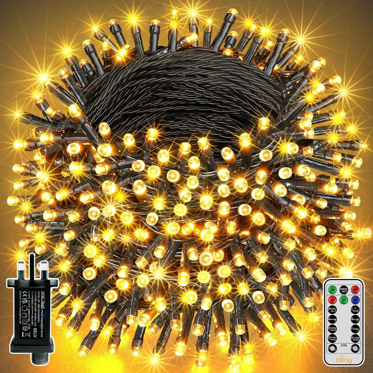 Ollny Smart Outdoor Fairy Lights, 20m 200 LEDs, RGB+W, App Control