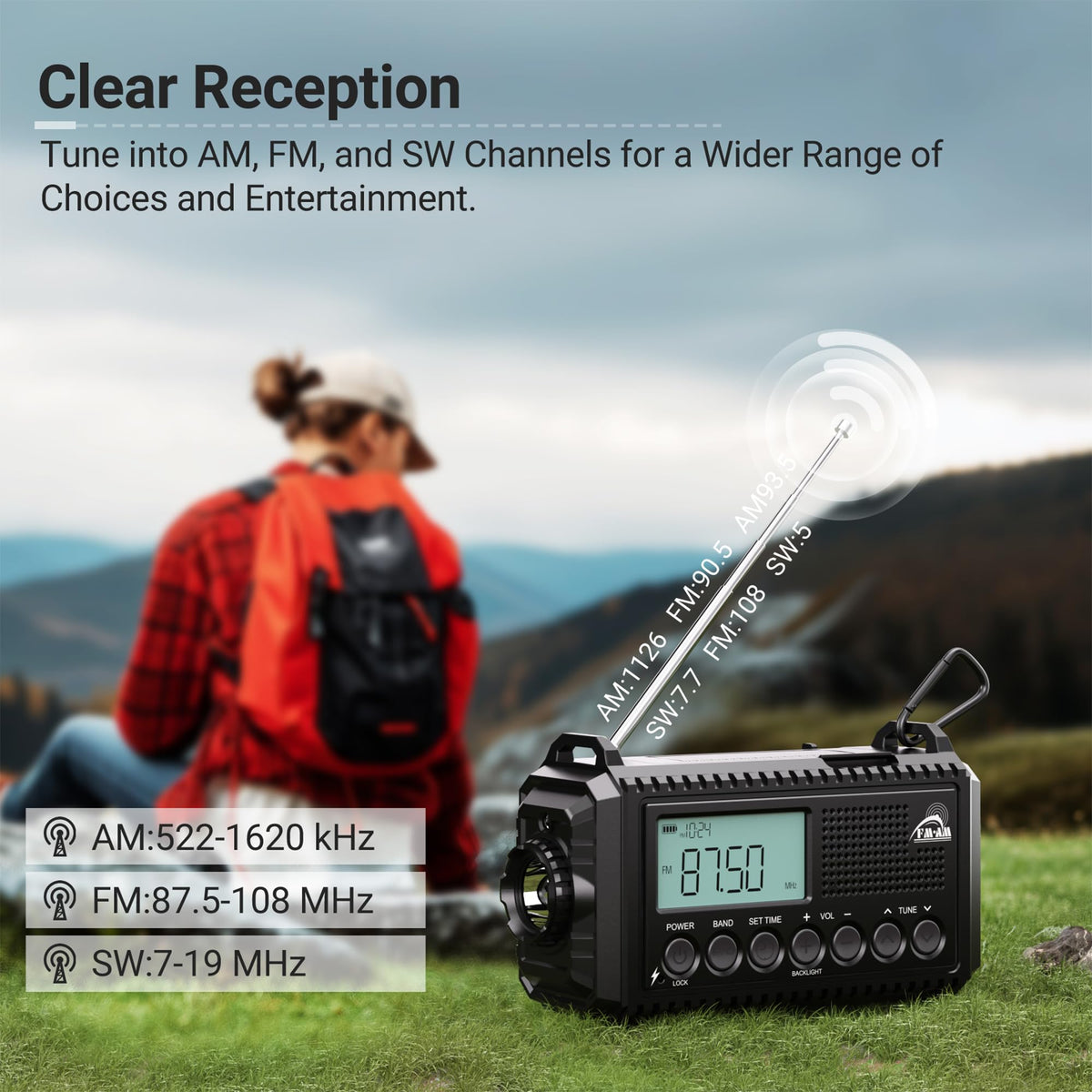 Mesqool Wind Up Radio Solar Powered, 5000mAh Emergency Hand Crank AM FM Radio with Flashlight, Reading Lamp, USB Phone Charger, SOS Alarm and Compass