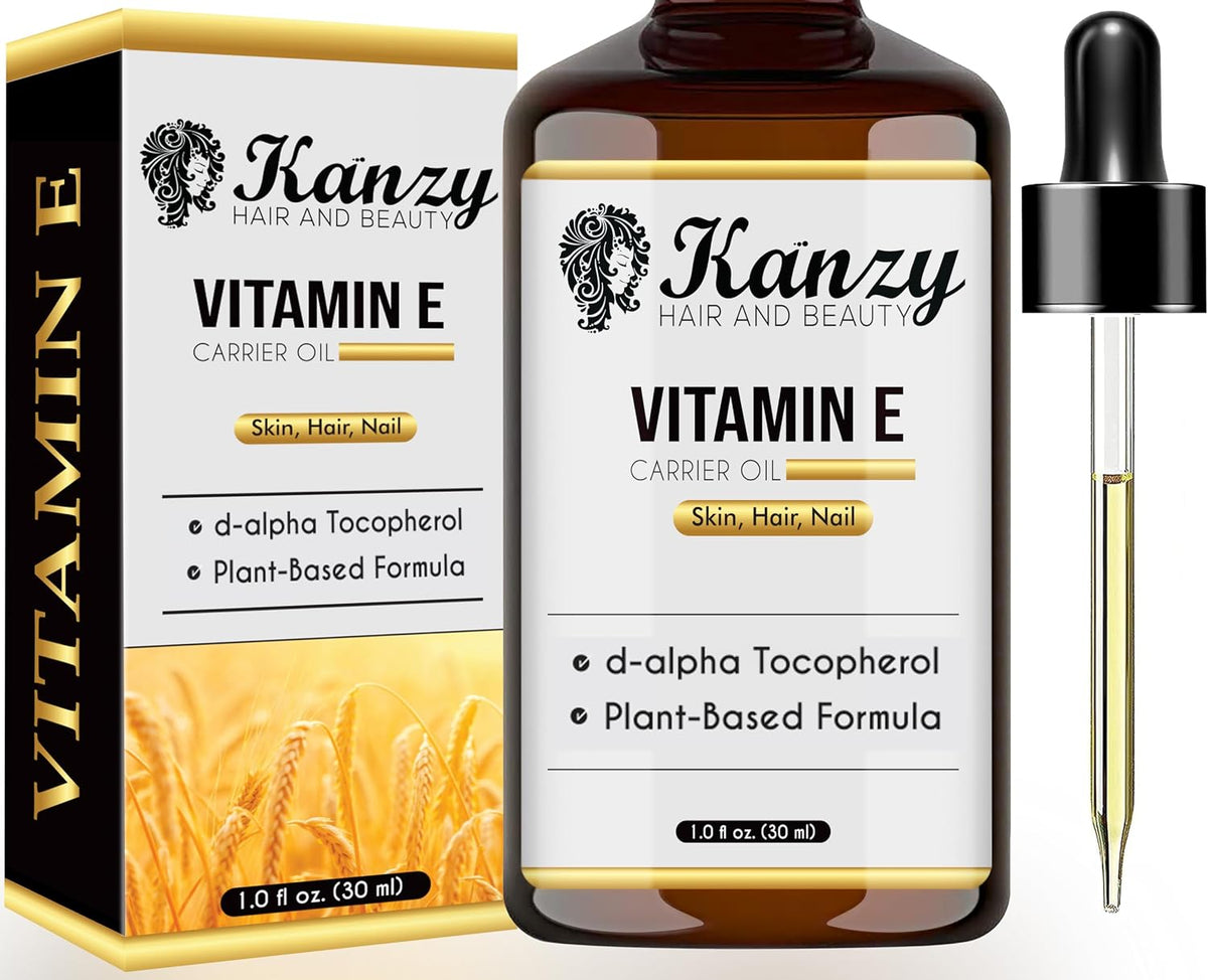 Kanzy Vitamin E Oil for Skin, Hair, Lips and Face - Naturally Sourced Multi-Purpose Plant-Based Vitamin E Oil for Hair Growth as Skincare and Haircare Product for both Men and Women (30 ml)