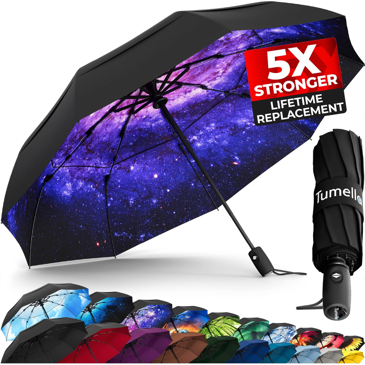 TUMELLA Strongest Windproof Travel Umbrella (Compact, 100MPH Wind-Tested)