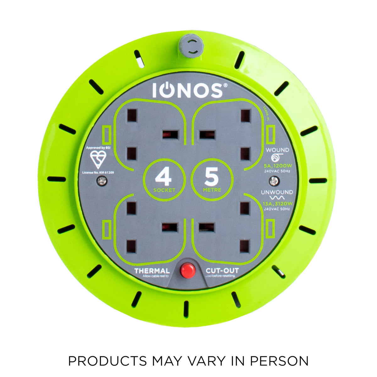 IONOS 2 Socket Cable Reel, 10m Outdoor Garden Extension Lead, DIY
