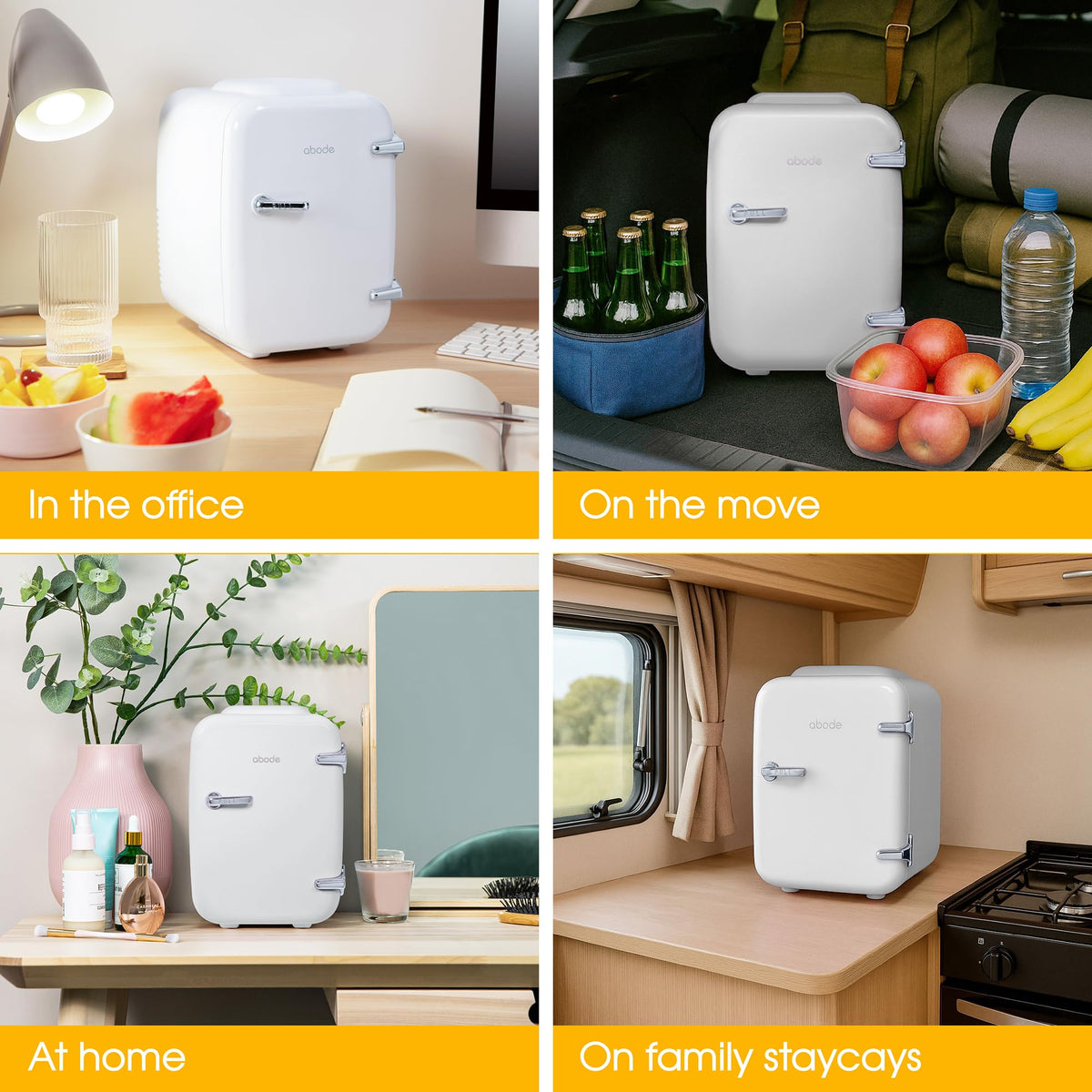 Abode Black Mini Fridge A4CLR201B 4L/6 Can Portable Thermoelectric Mini Cooler & Warmer for Drinks, Cosmetics/Makeup/Skincare, AC/DC Power, Retro Style, For Bedroom, Home, Caravan, Car