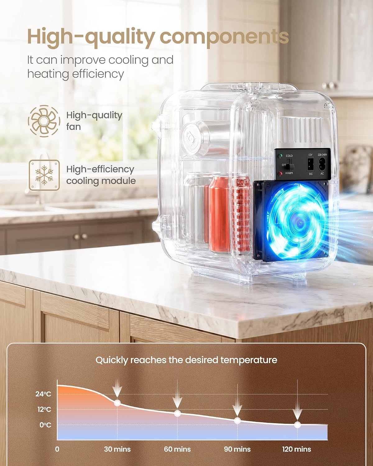 SONGMICS Mini Fridge 4L/6 Can, Portable Small Fridge Mini Cooler & Warmer