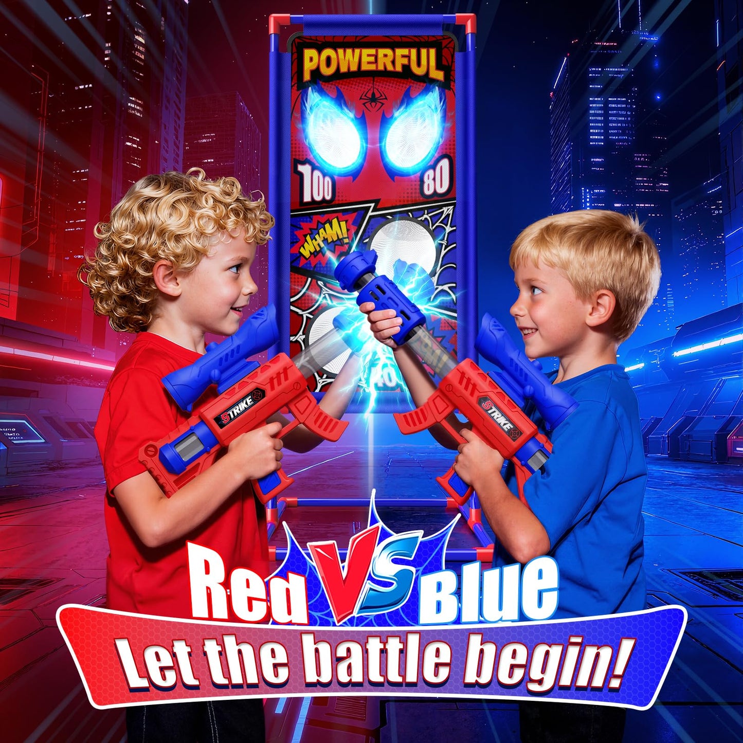 Toy from 3-12 years boy, shooting games with 2 air gun guns with visor, 4 point zones, 24 foam balls, outdoor garden games, gift boy 4 5 6 7 8 9 10 years birthday Easter gifts children