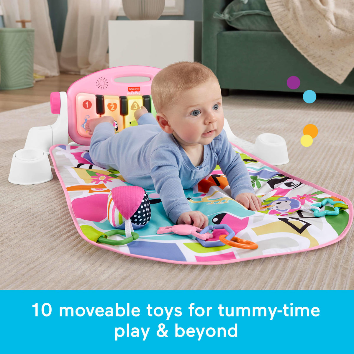 Fisher-Price Kick & Play Piano Baby Gym, Navy Fawn