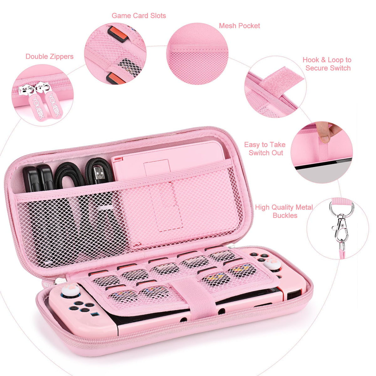 Younik Switch Accessories Bundle, 17 in 1 Switch Accessories Kit for Girls Include Switch Carrying Case with 9 Game Card Slots, Adjustable Stand, Protective Case for Switch Console & J-Con (Blue)