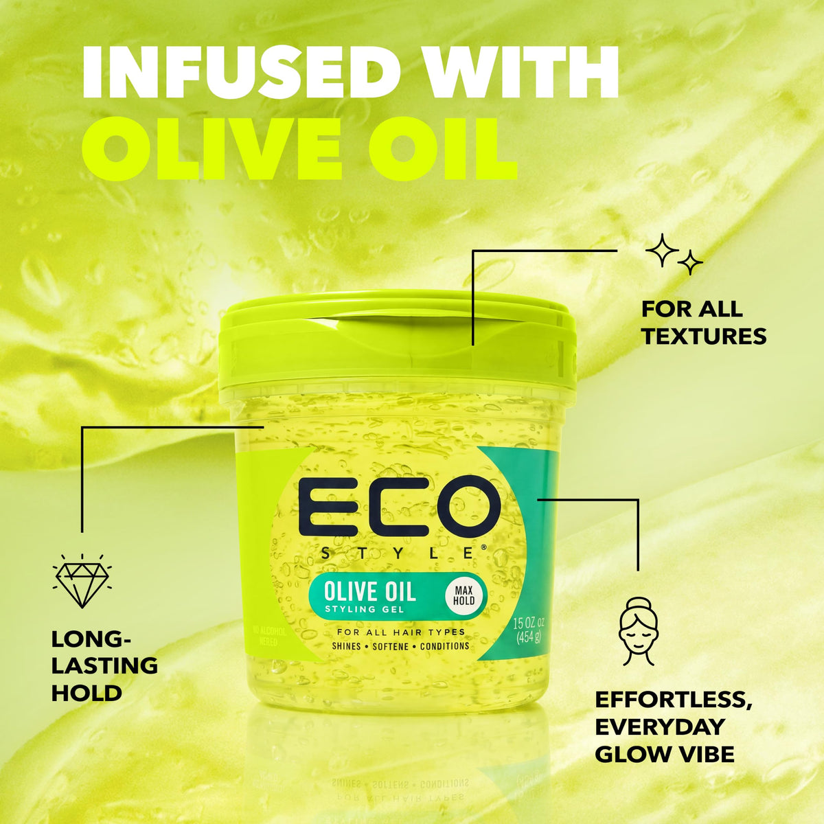 Eco Style Olive Oil Hair Styling Gel, Hydrate and Style, Green, 946 ml (Pack of 5)