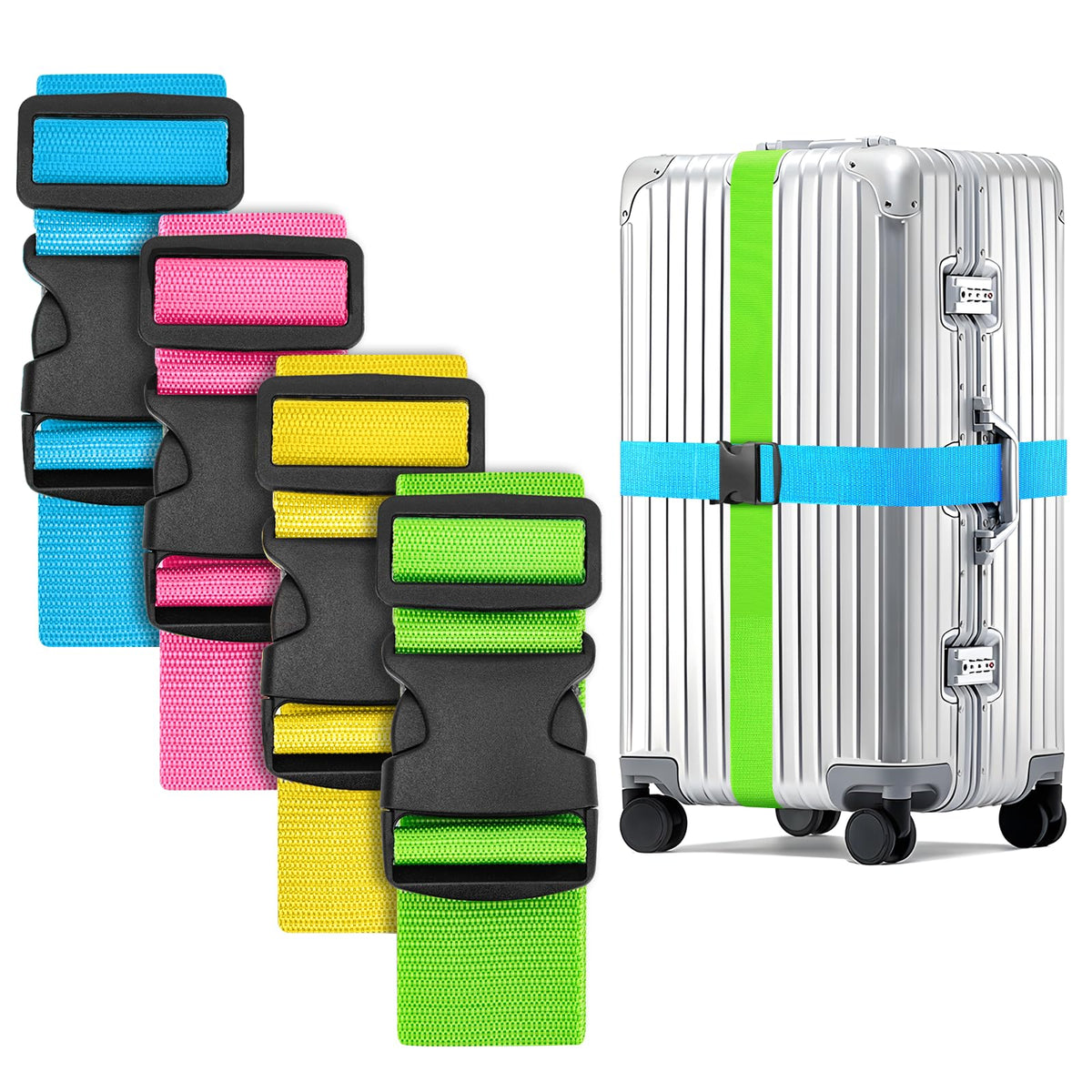 WISYOK Luggage Straps Extended, 4 Pack, 130-250cm Adjustable, Blue Orange