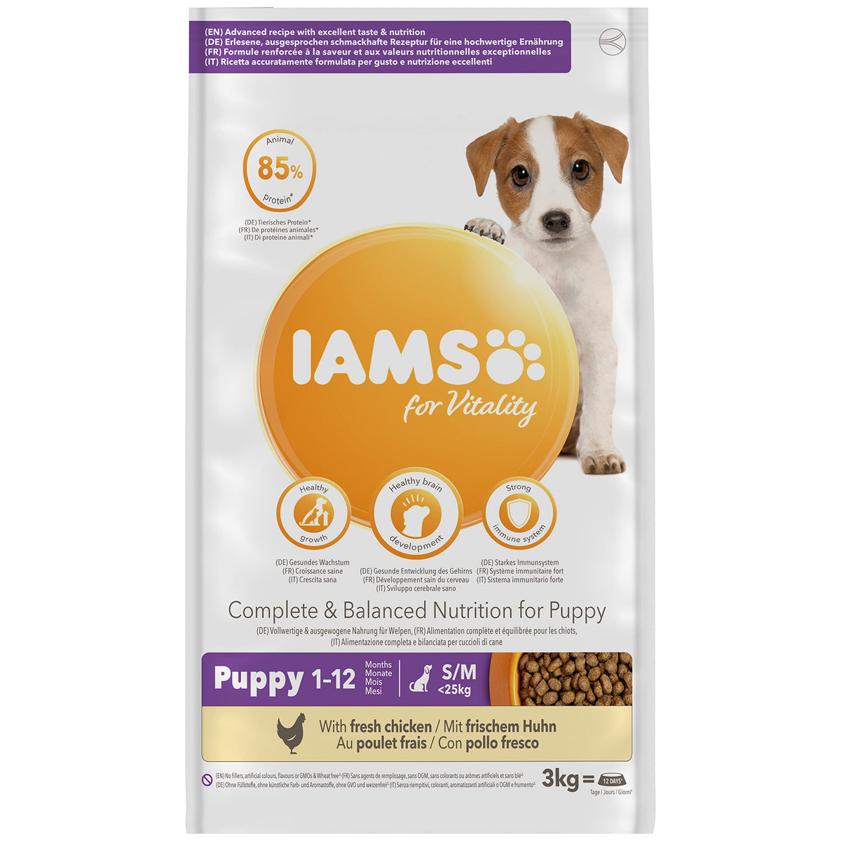 IAMS Puppy Small Medium Complete Dry Dog Food Chicken 3kg - For Healthy Growth