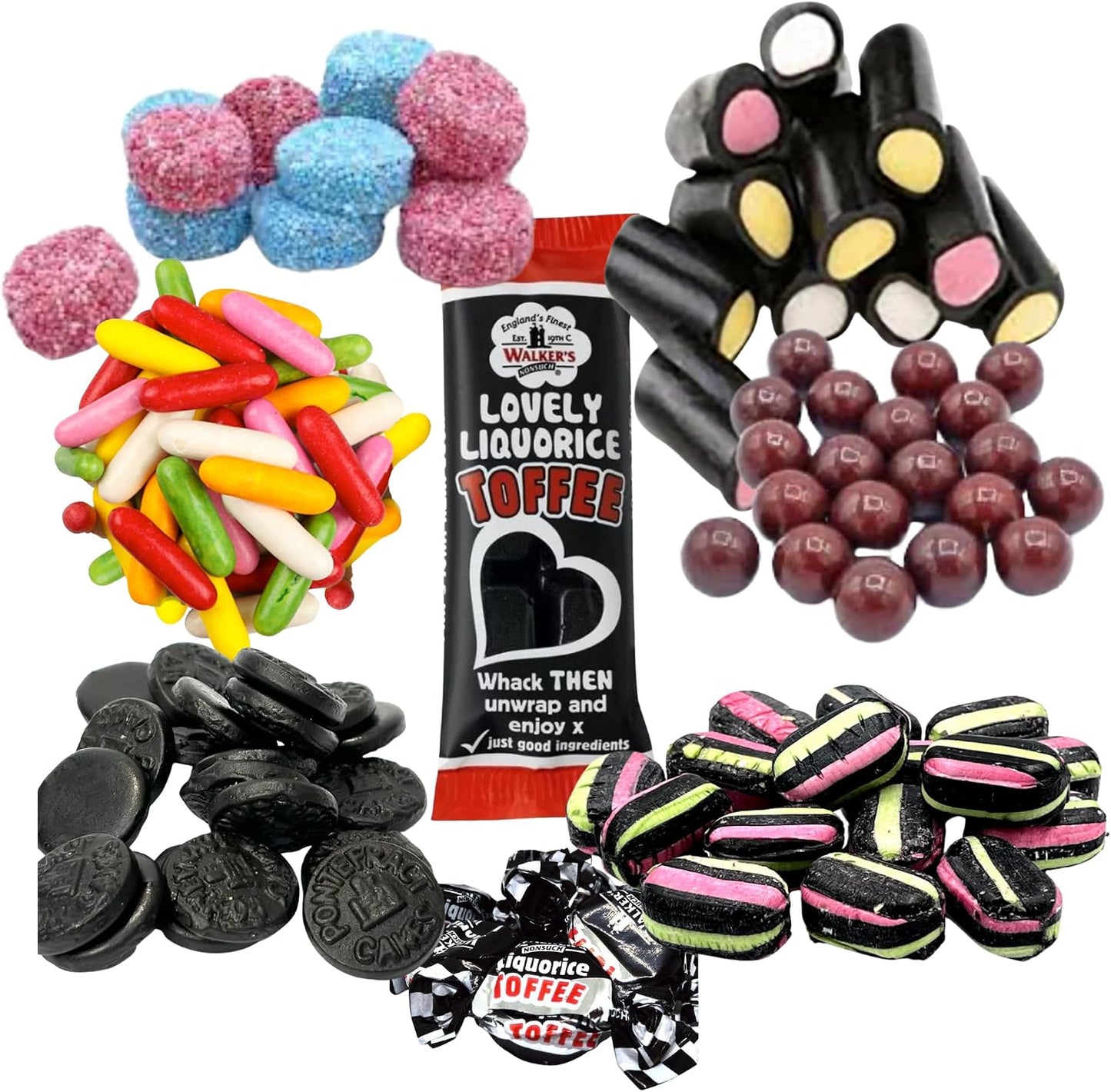 Liquorice Sweets Gift Box | Liquorice Torpedoes, Pontefract Cakes, Aniseed Balls, Jelly Spogs, Cream Rock, Licorice & Aniseed Sweets, Toffees & Bar | Pick n Mix Bags