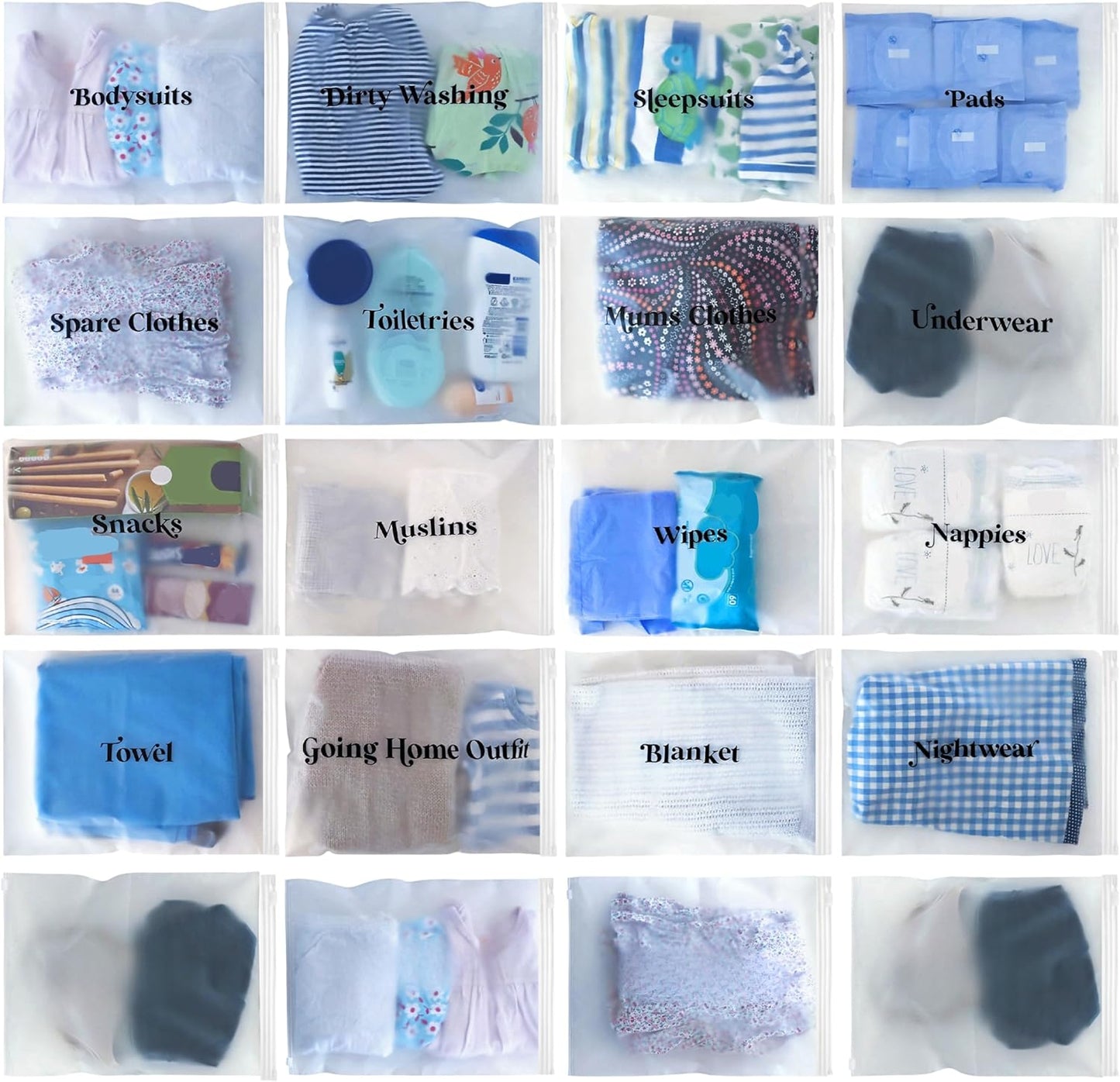 23x Baby Hospital Maternity Organiser Bags Essentials | Baby Shower | Mum to Be | Labor & Delivery Bag Labels