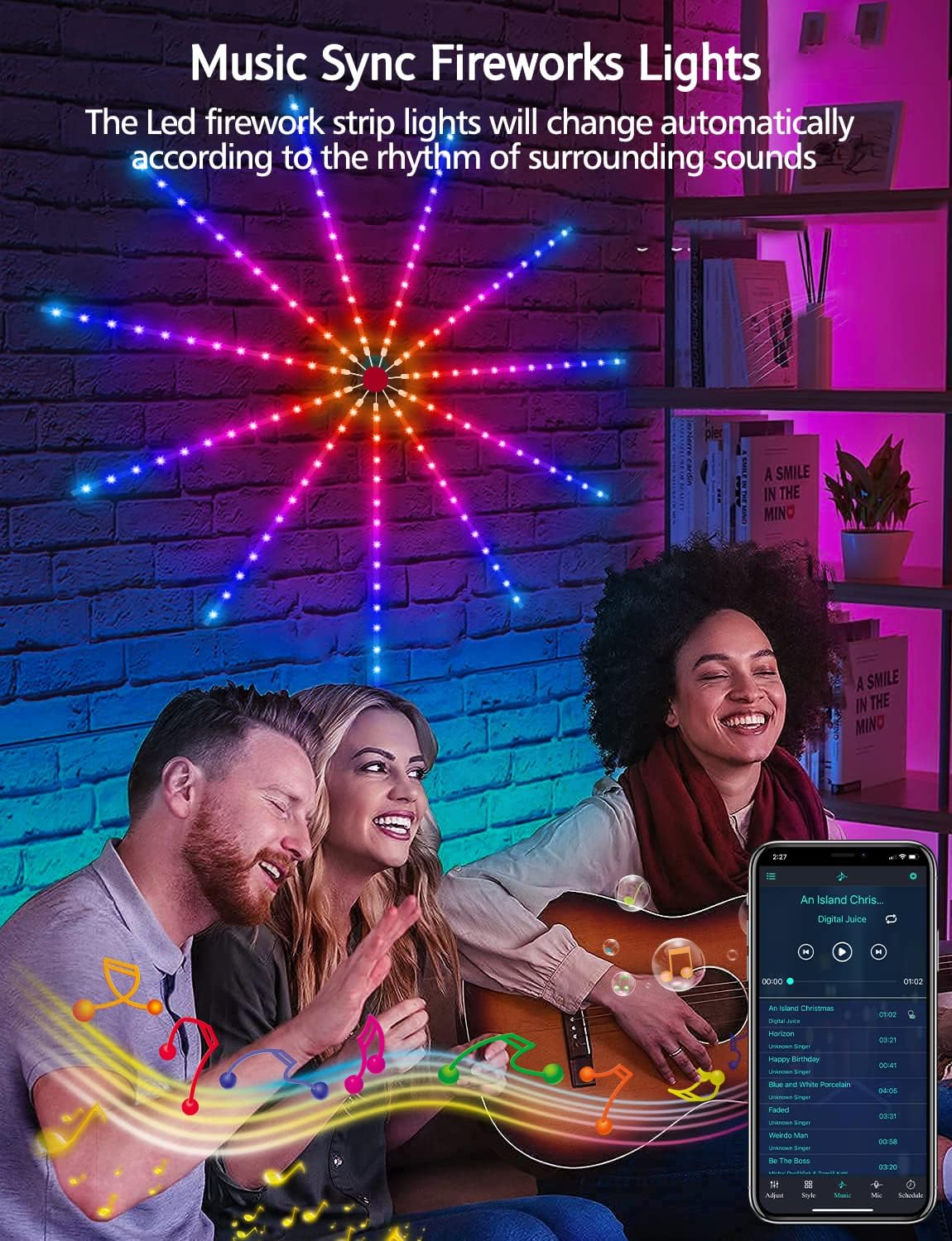 Daymeet TV Led Lights, 4M TV Led Backlight for Lights USB Powered RGBIC Light Strip for 55-75 inch Monitor Behind Lighting with Remote Music Sync Bluetooth APP Control
