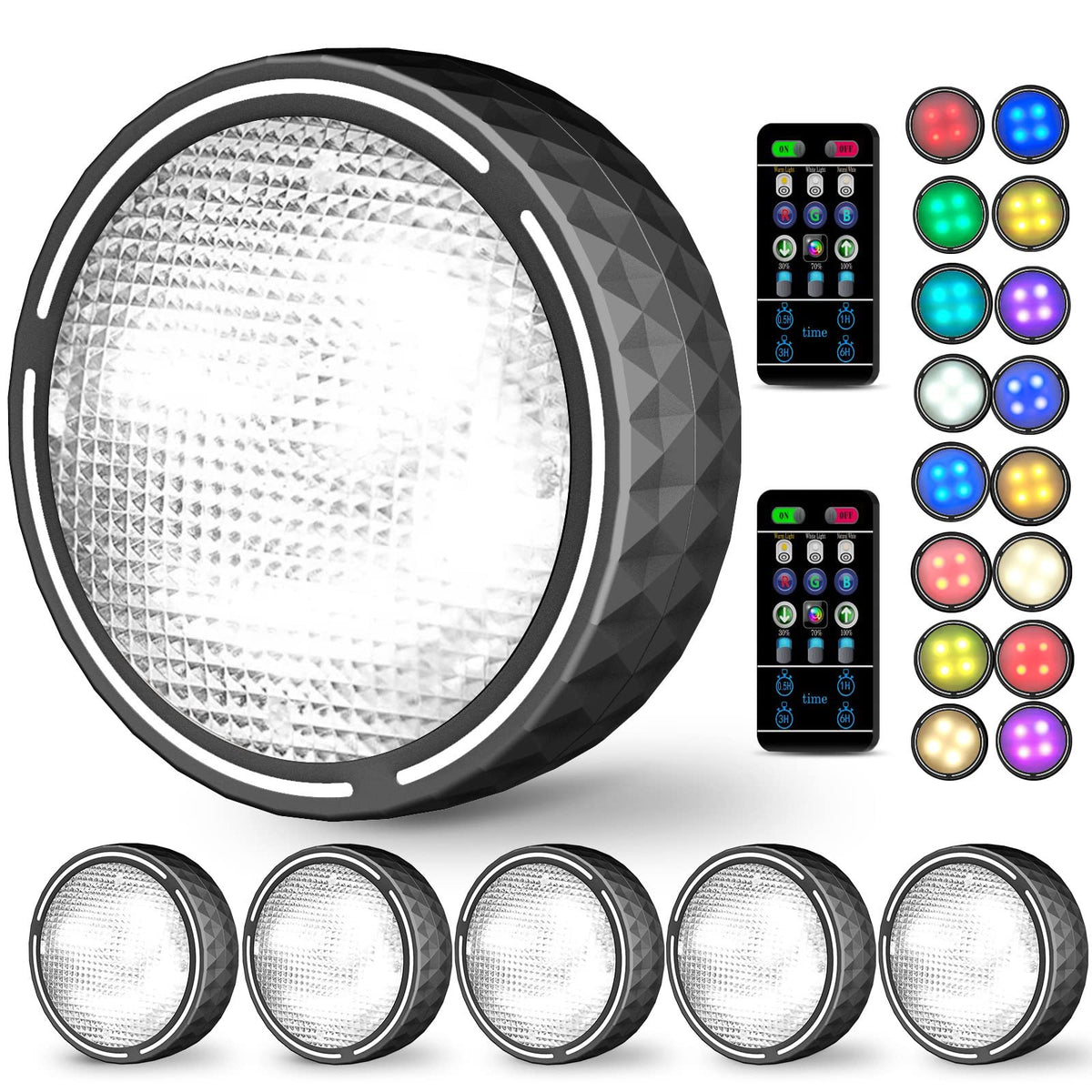 Under Cabinet Lights, Wireless LED Puck Lights Remote Control, 4000K Natural White Brightness Dimmable Battery Powered Touch Closet Cupboard Kitchen Wardrobe Lights, 6 Pack (White)