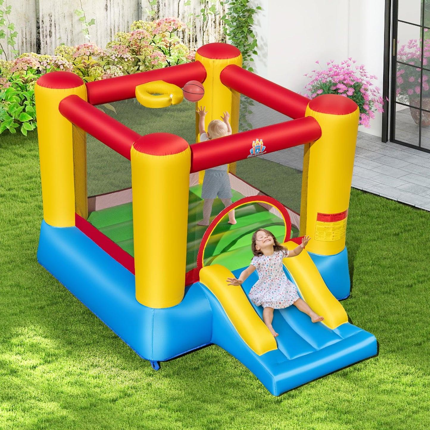 Maxmass Kids Inflatable Bouncy Castle with Slide & Basketball Hoop — 297x203x189cm | Ages 6-14