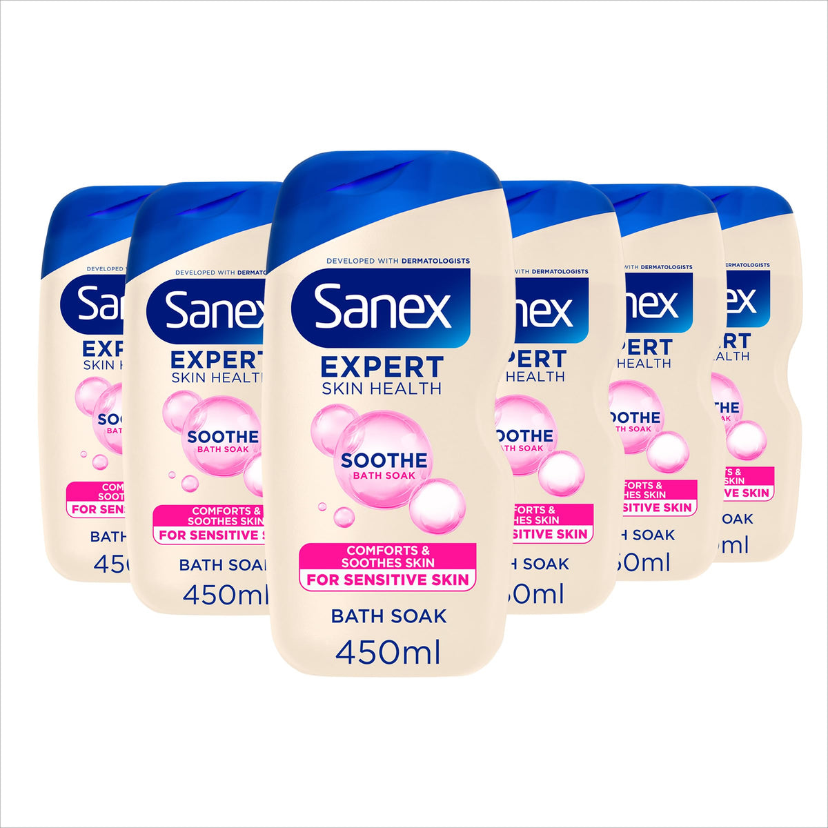 Sanex Body Wash - Expert Skin Health - Hypoallergenic Shower Gel - Dermatologist Tested Gentle for Very Sensitive Skin - Multipack - 6 Pack - 450ml Bottles
