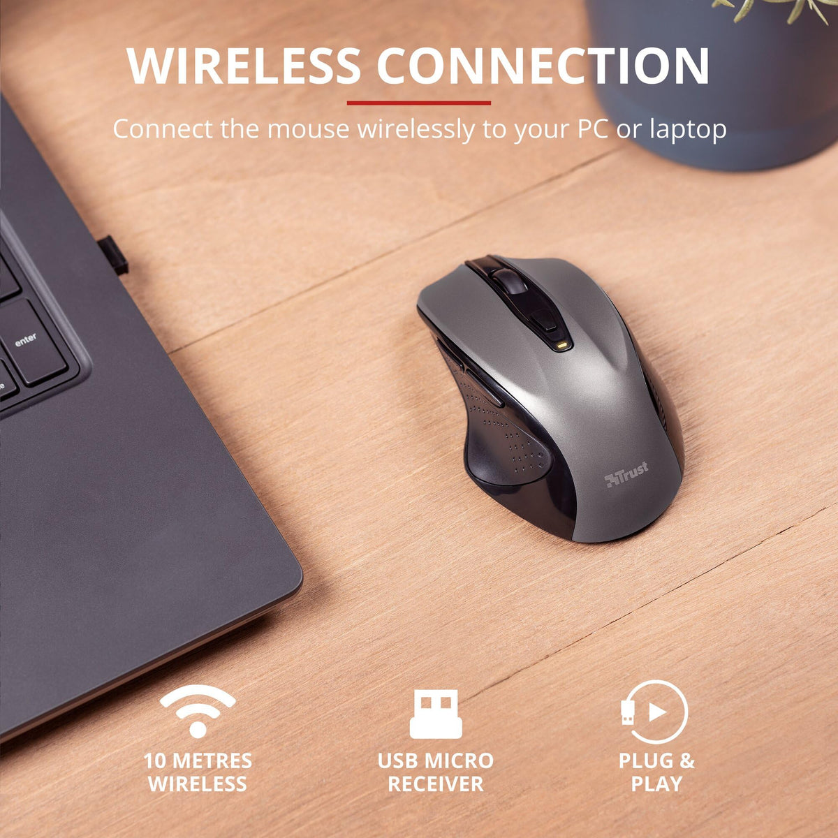Trust Yvi FX Wireless Mouse with LED Illumination, USB Micro Receiver, RF 2.4 GHz, 800/1600 DPI, Ambidextrous, 8 m Range, Computer Mouse for Laptop, PC and Mac - Pink