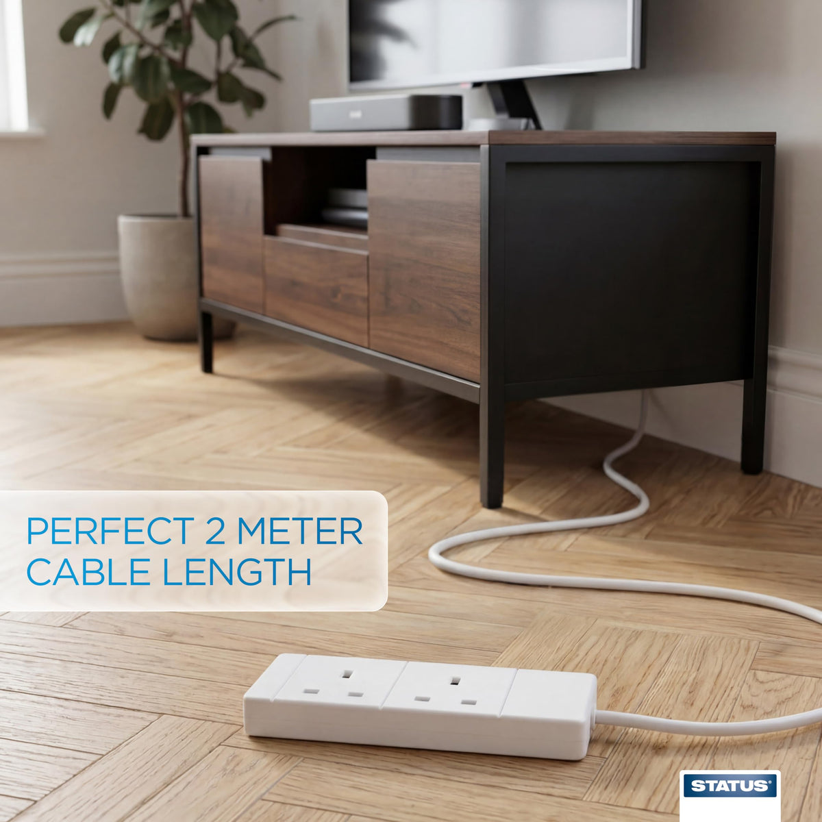 STATUS 6 Socket Extension Lead, 2m Multi-Plug Power Strip for Home, Office or Gaming Set-ups, White (S6W2MS12)