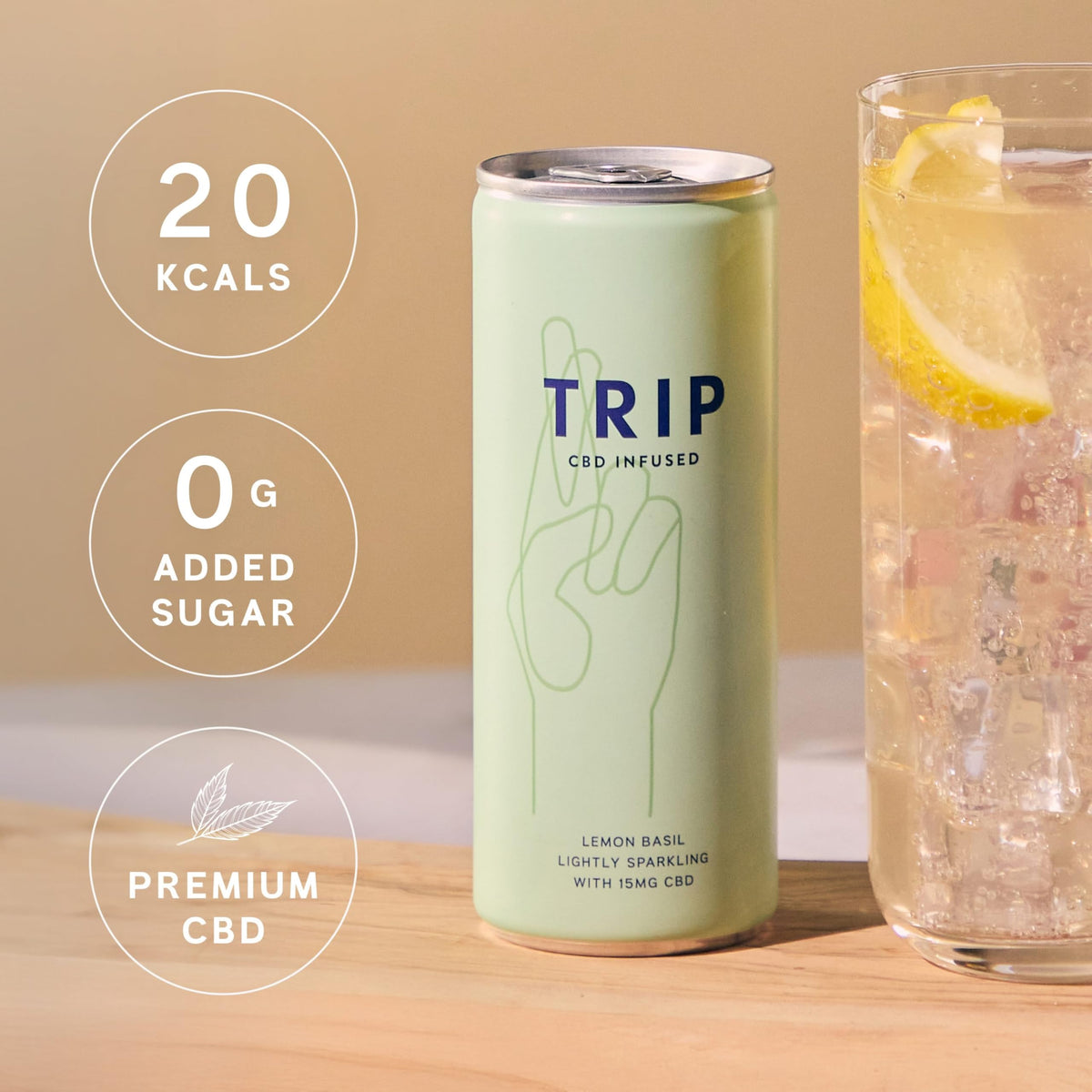 TRIP Sparkling Drink, Low Calorie, Vegan, Peach Ginger, 12 pack