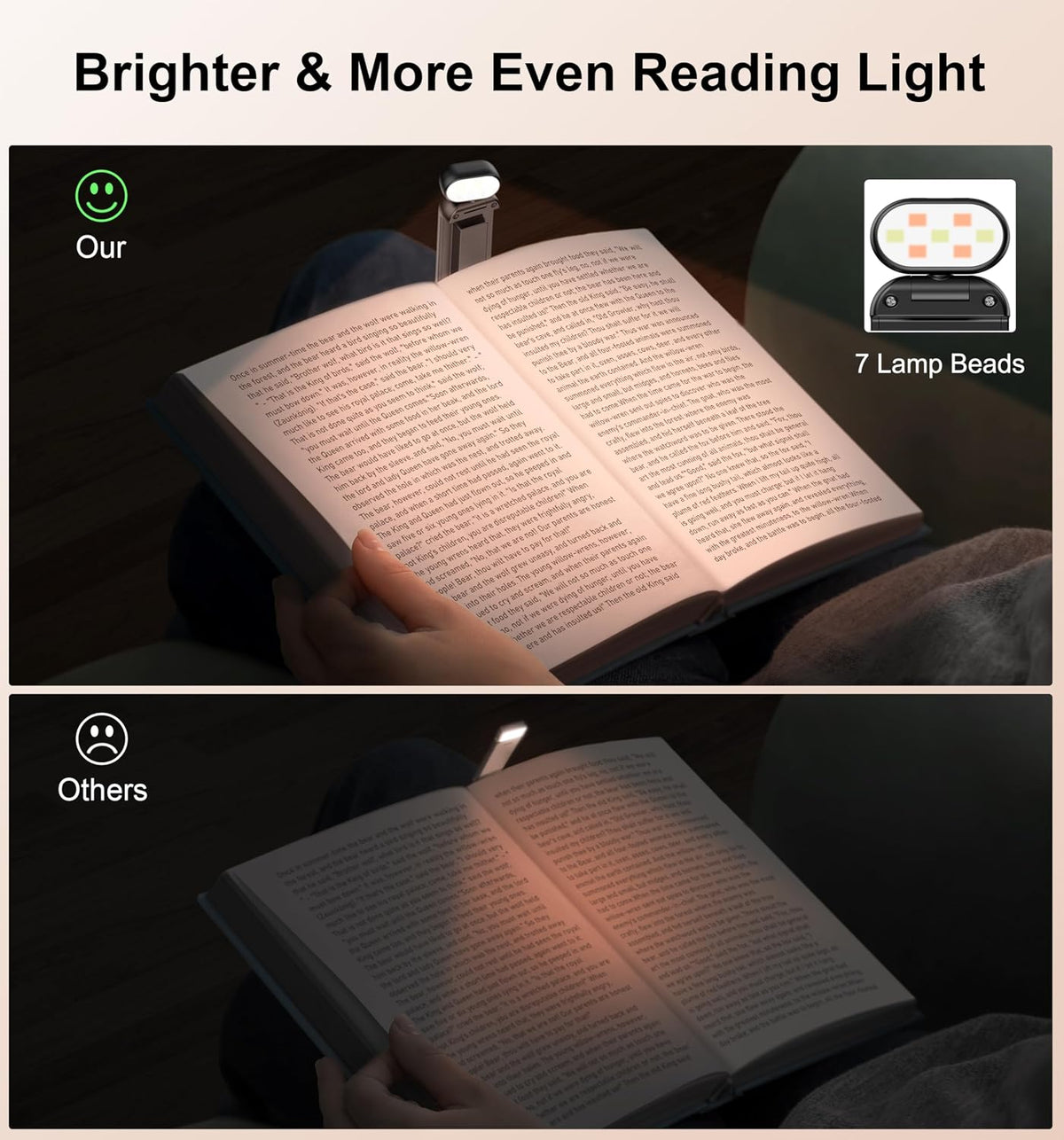 Gritin Book Light Rechargeable, Reading Light Lamp Clip on Books