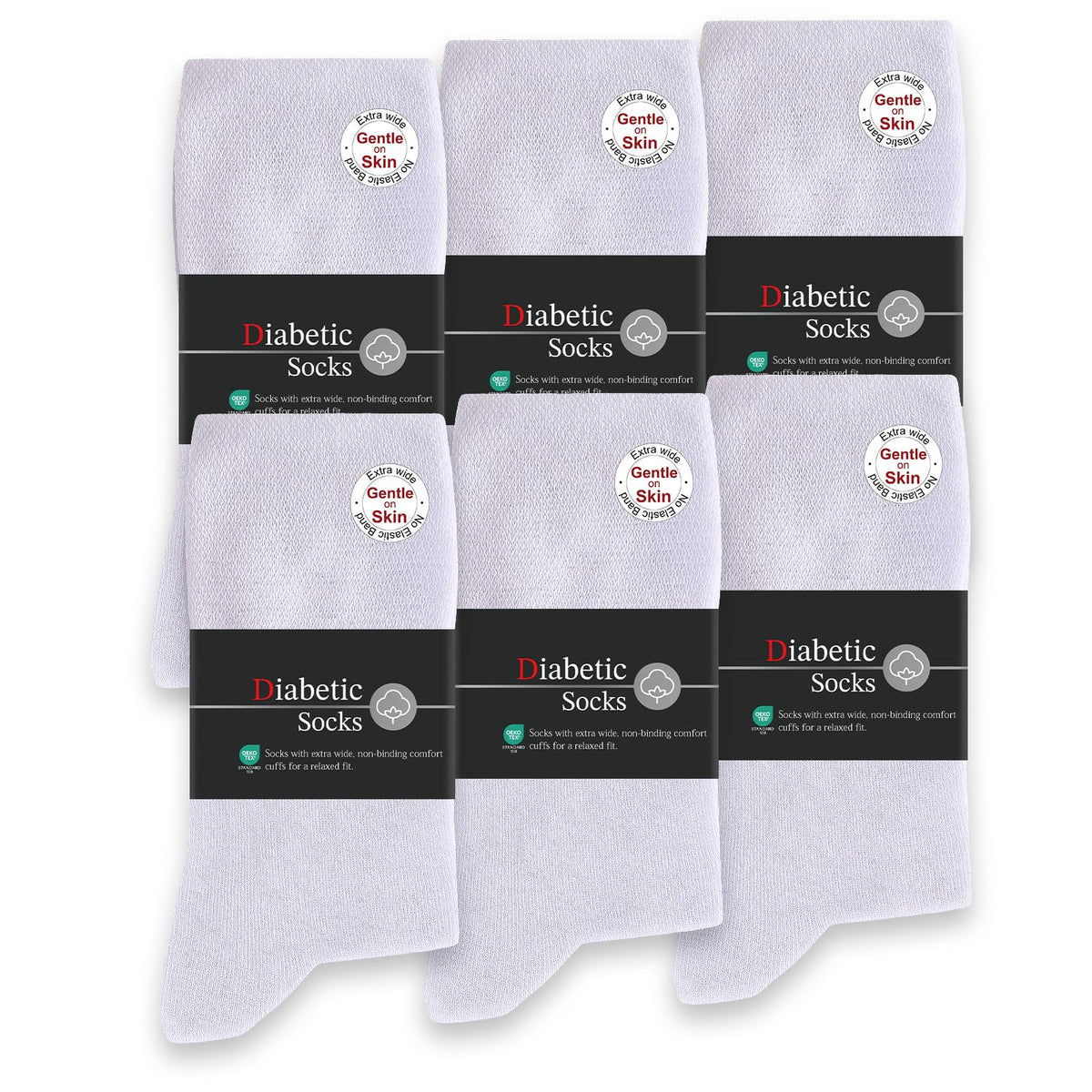 SockWaddles Diabetic Socks for Men & Women, 6 Pairs, Soft Loose Top
