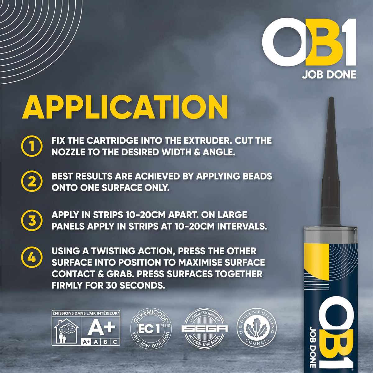 OB1 Clear Multi-Surface Construction Sealant & Adhesive, 290ml 2in1 formula