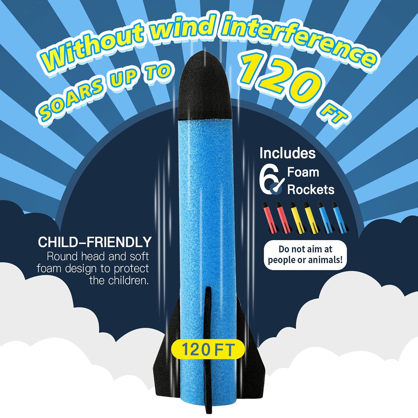 REFUN Rocket Launcher for Kids with 6 Foam Rockets - STEM Gift for Boys & Girls Ages 3+ - Christmas Xmas Easter Egg Gifts - Fun Outdoor/Indoor Toy