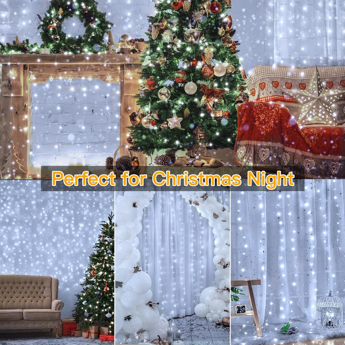 Ollny Curtain Fairy Lights, 300LED 3mx3m Waterfall Hanging String Lights