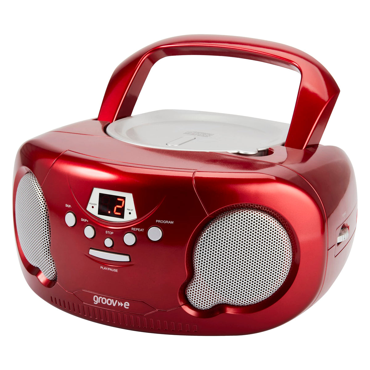 Groov-e Original Boombox - Portable CD Player with Bluetooth, Radio, 3.5mm Aux Port, & Headphone Socket - LED Display, 2 x 1.2W Speakers - Battery or Mains Powered - Black