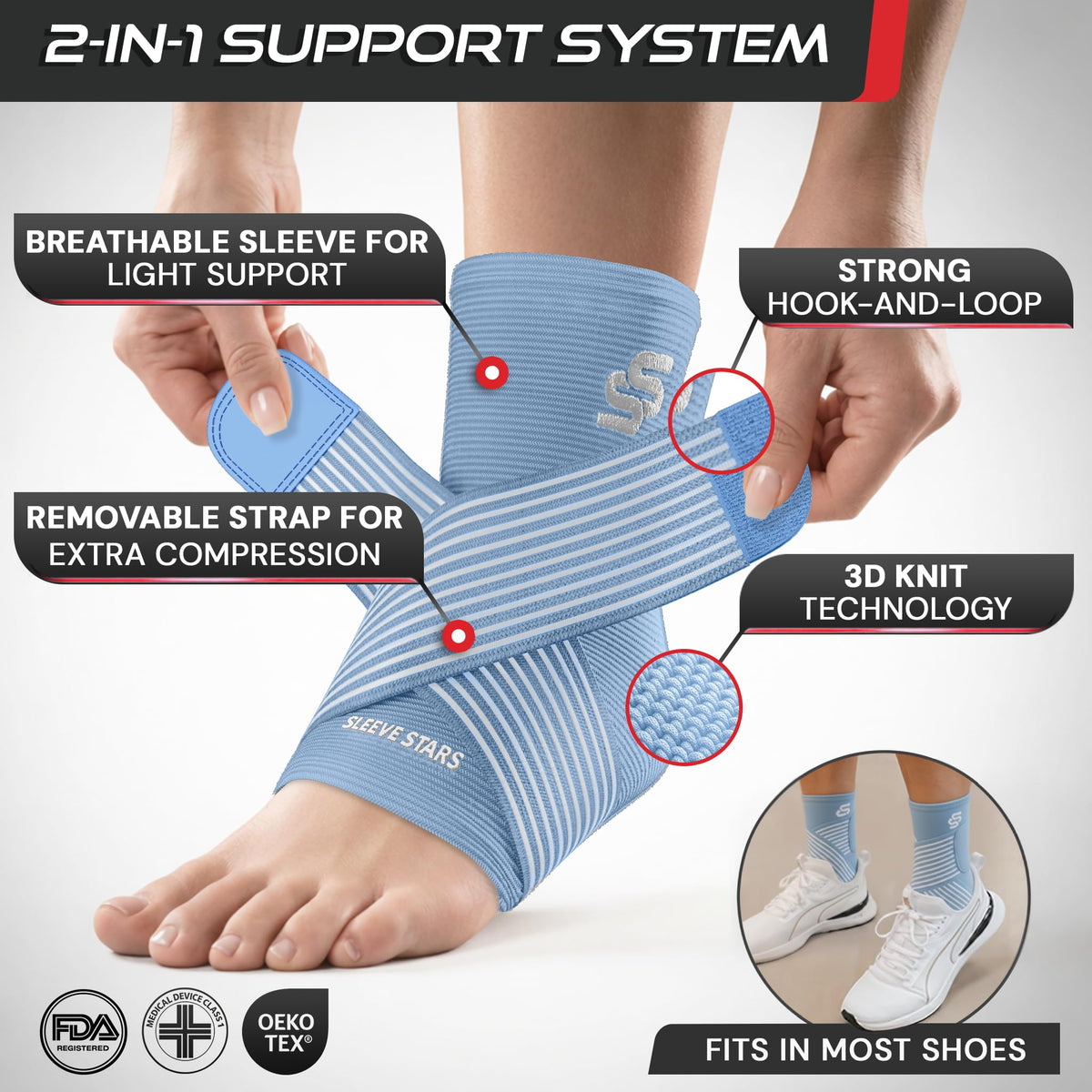 Sleeve Stars Ankle Brace Men & Women Support (Single/L:12"-13"/Black)