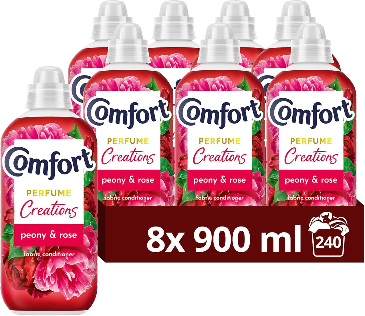 Comfort Creations Peony & Rose Fabric Conditioner with Stay Fresh technology for 100 days of freshness + fragrance* 8x 900 ml (240 washes)