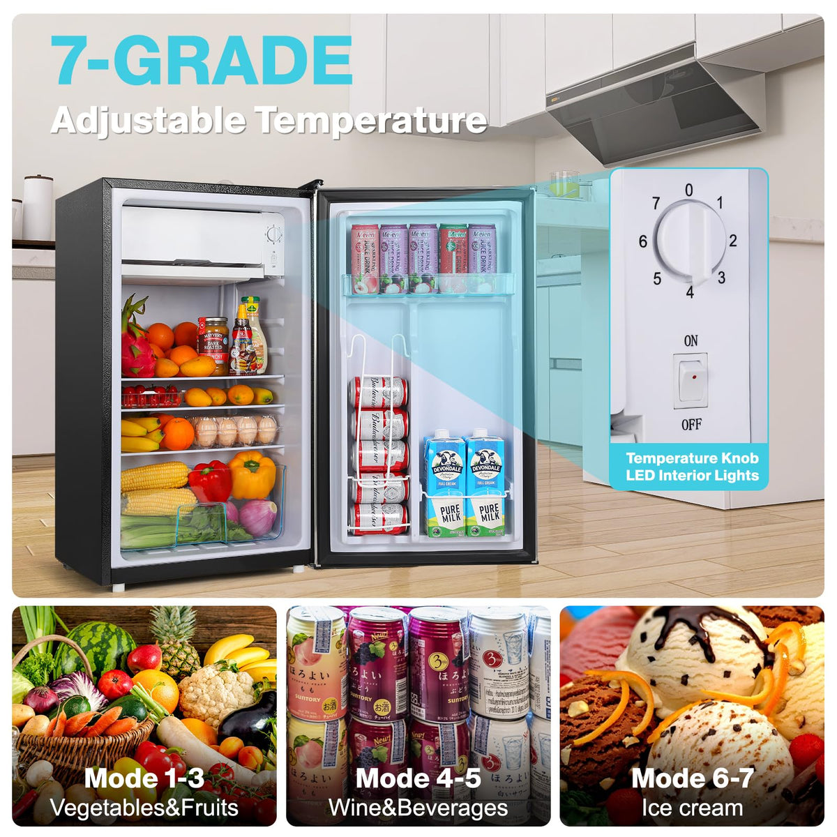 YASHE 92L Mini Fridge with Freezer, Single Door Compact Refrigerator, Small Fridge with Adjustable Thermostat, Large Capacity, Reversible Door, Mini Refrigerator for Bedrooms, Offices, Dorms, Silver