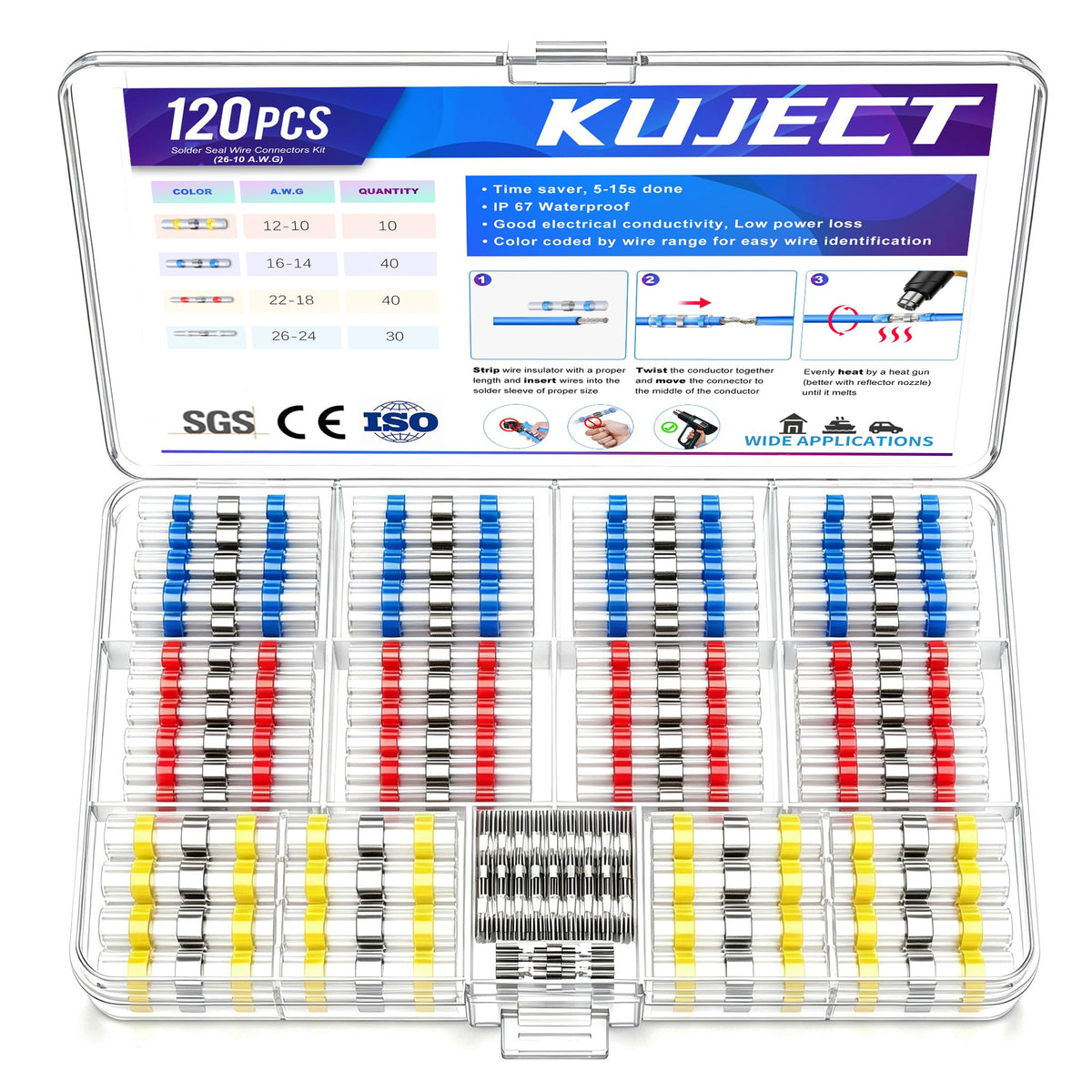 Kuject Heat-Shrink Tubing Set - 200 Pieces, Waterproof & Crimp Connector for Automotive, Marine & Boat