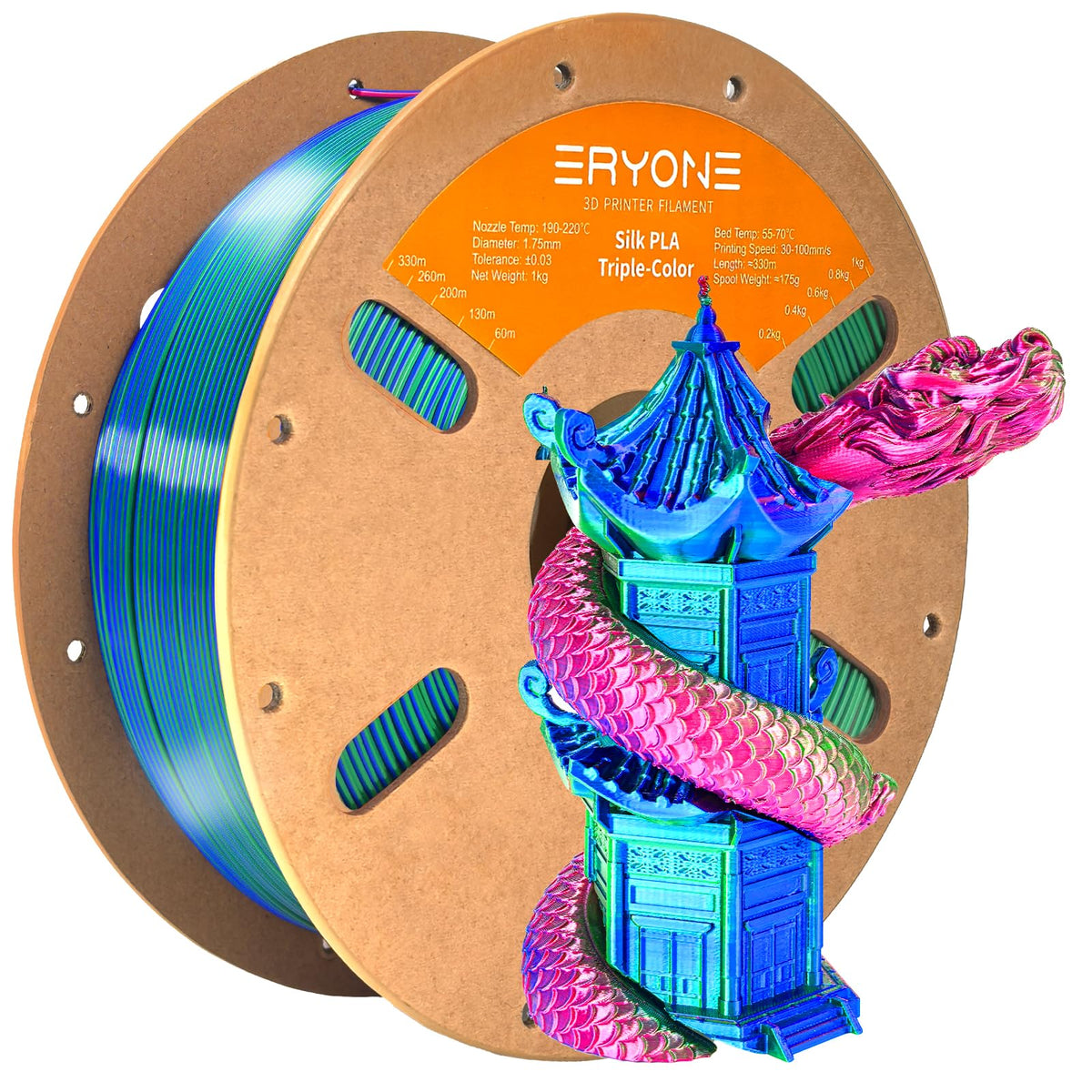 ERYONE Silk PLA Filament 1.75mm,3D Printer Filament PLA,Shiny Glossy PLA Filament,+/-0.03mm,1kg(2.2lbs)/Spool,Silk Liquid Gold