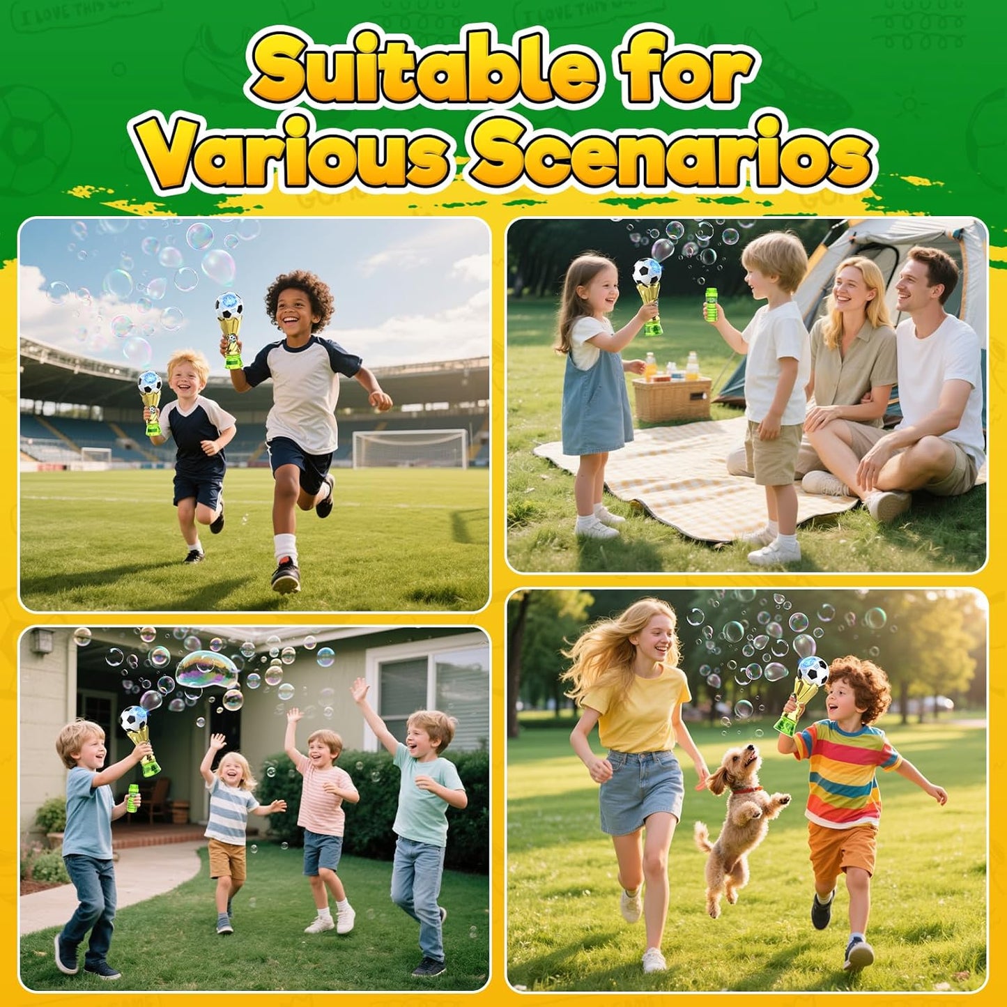 Football Bubble Machine for Kids, Bubble Maker Light Up Automatic Bubble Blower with 2 ×115ml Bubble Solution, Outdoor Indoor Party Garden Wedding Bubble Blaster Gifts for Boys Girls