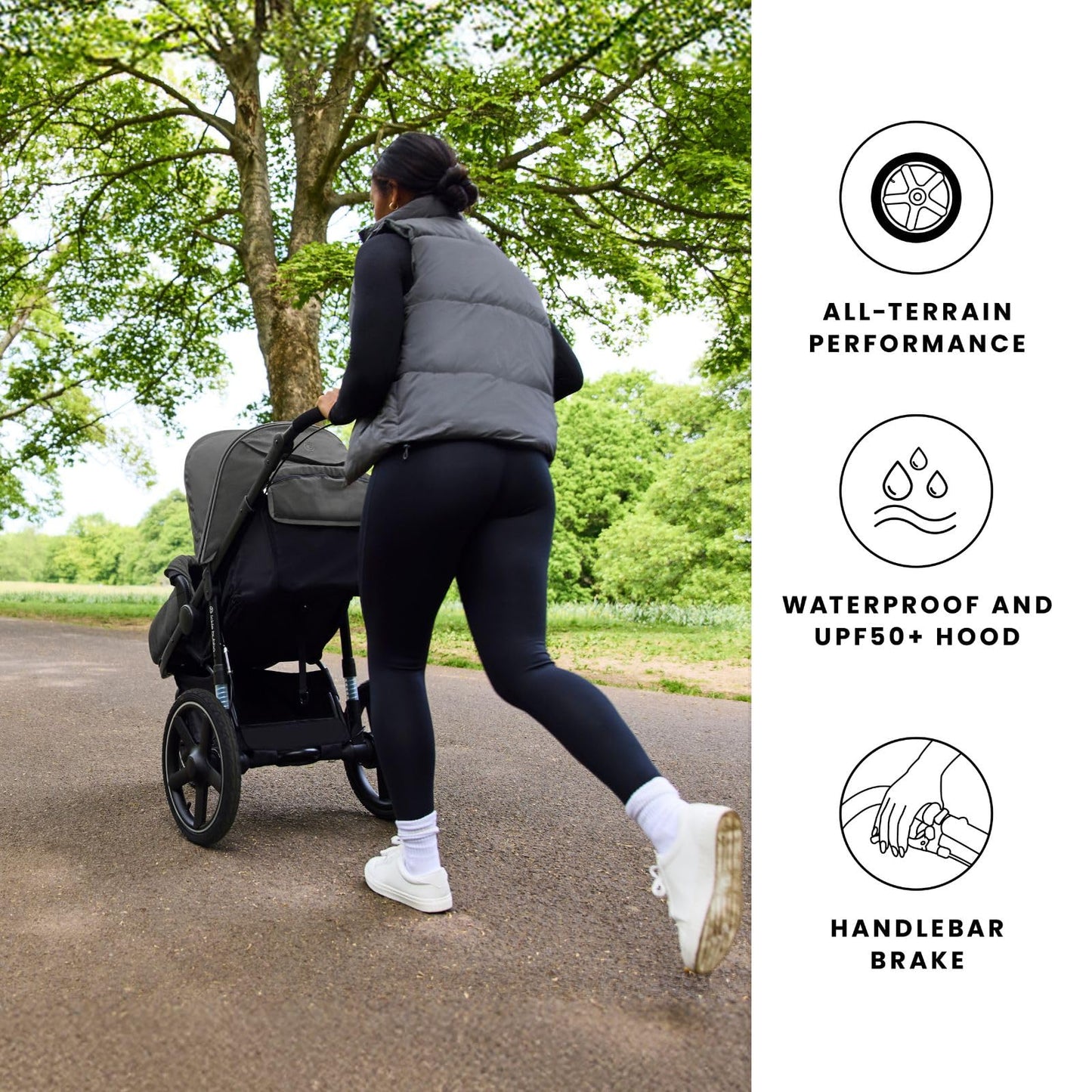 Ickle Bubba Venus Jogger Pro Max Stroller (Charcoal Grey) – All-Terrain 3-Wheel Pushchair from Birth to 22kg, Waterproof Hood & Footwarmer, Adjustable Handle, Cup Holder & Self-Locking Fold