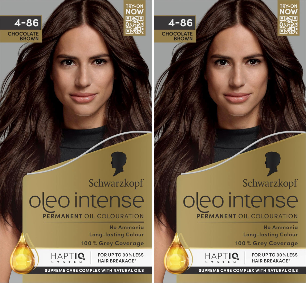 Schwarzkopf Oleo Intense Permanent Hair Colour 4-60 Gold Brown | Ammonia Free Oil Hair Dye | 100% Grey Coverage | Long-Lasting Rich Colour | With HaptIQ System & Caring Oil Mask (Pack of 2)