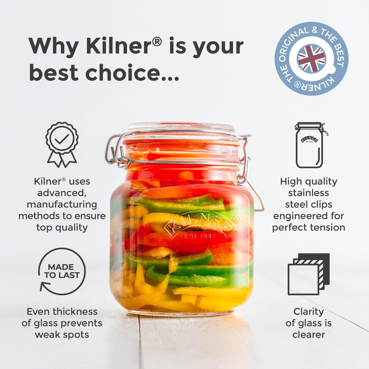 Kilner Square Clip Top Jar 250ml (0.25L) Airtight Glass Jar for Storing Herbs Spices Dried Fruits Nuts and Seeds