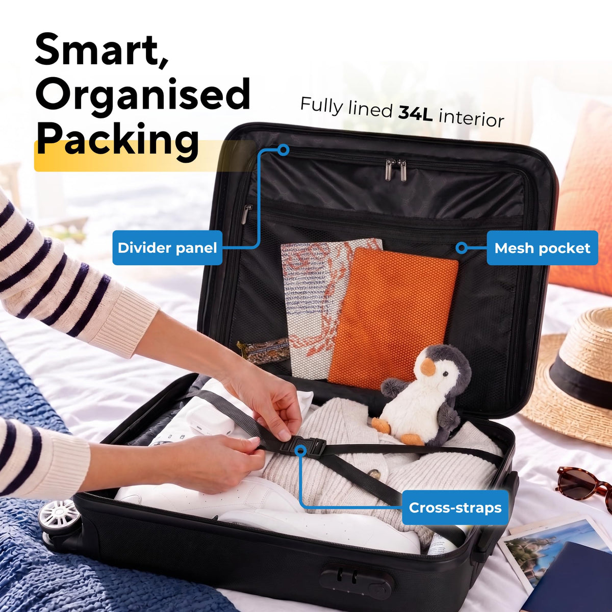WORLD EXPLORER Cabin Suitcase 55x40x20cm, 34L Carry-On Cabin Bag, Dark Grey