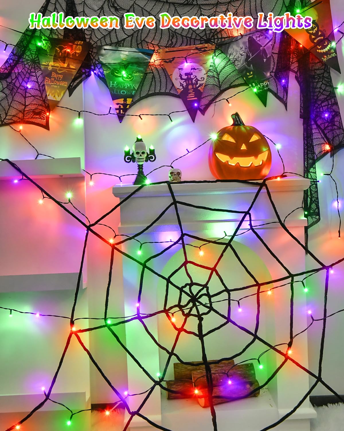 Dalugo Halloween Decoration Lights, 5M 50 LED Orange Purple White Fairy Lights with Timer, IP65 Waterproof Battery Powered Lights for Indoor Outdoor Autumn Halloween Decorations(Green Wire)