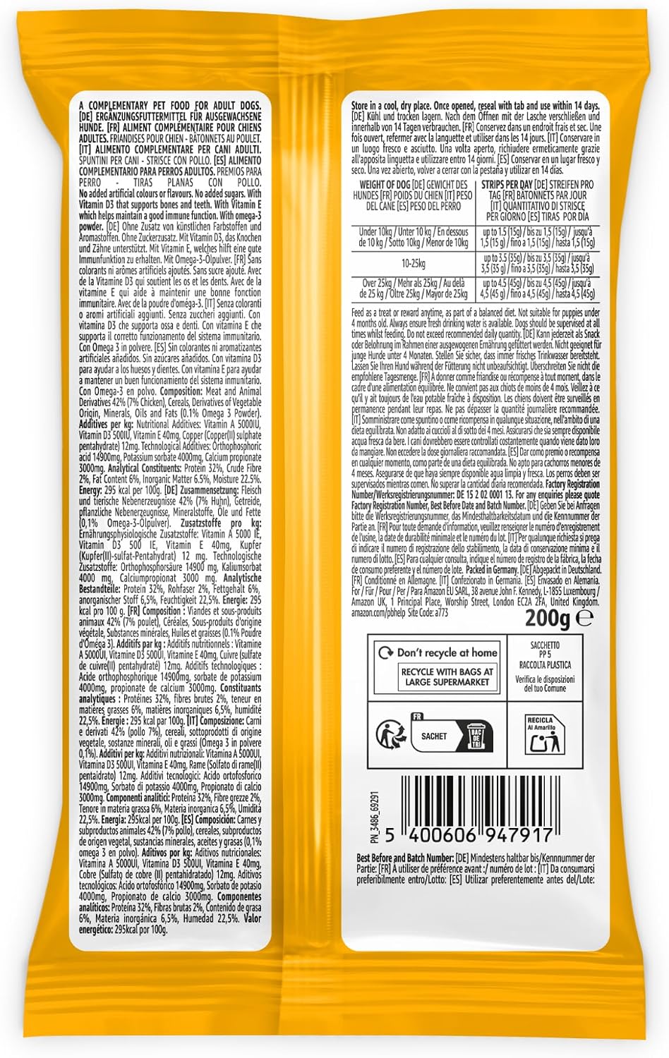 by Amazon Dog Treats - Flat Strips with Chicken, 200g