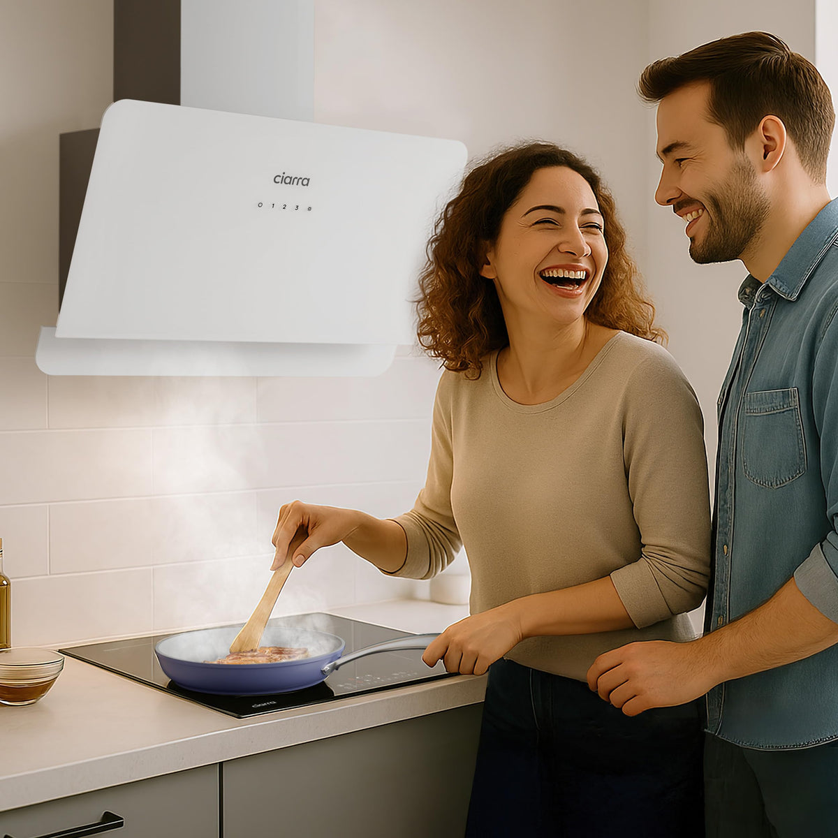 CIARRA 60cm White Angled Cooker Hood, Gesture Control, A+++, CBCW6736A