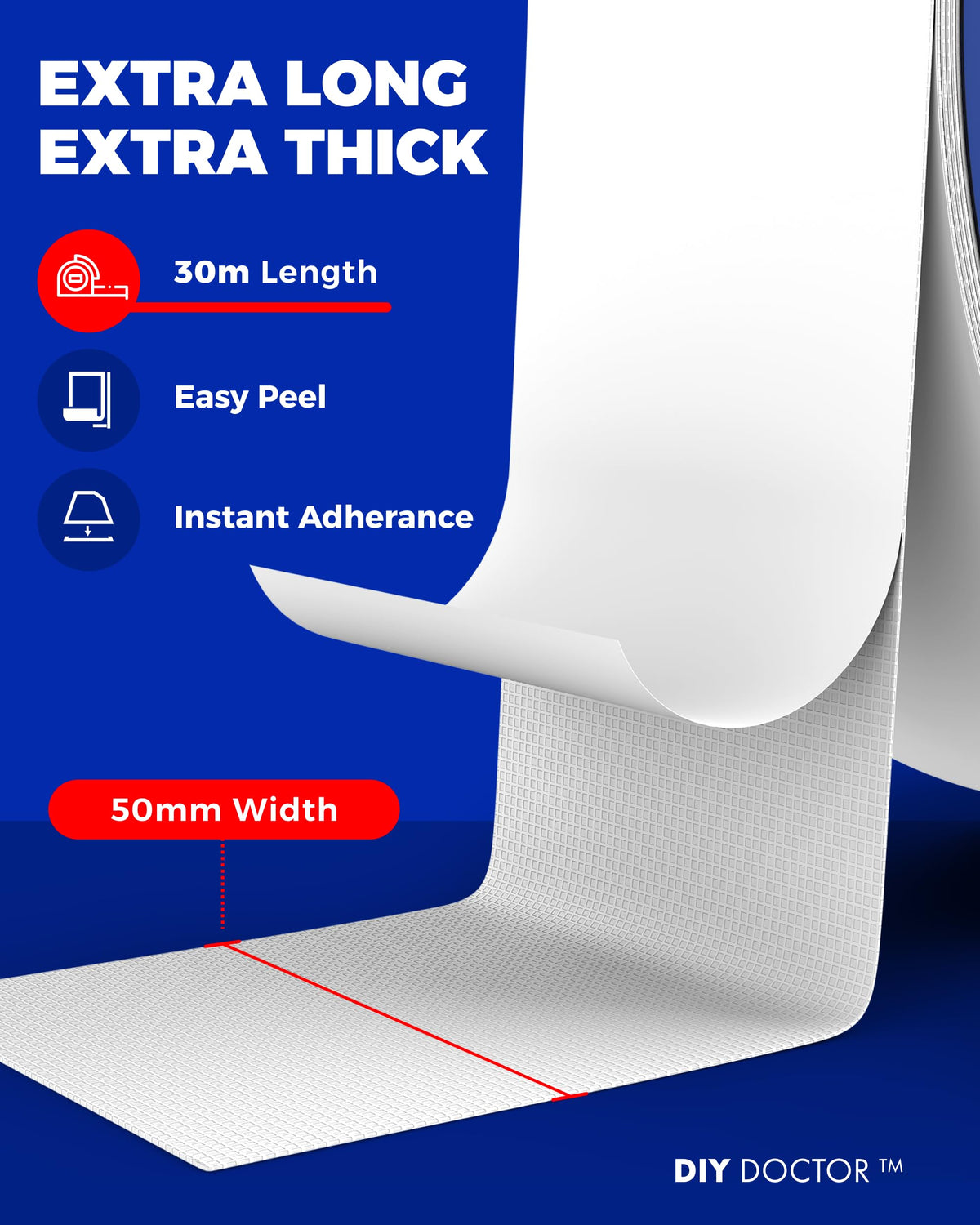DIY Doctor Double Sided Carpet Tape, Heavy Duty, 20m x 21mm, 1 Pack