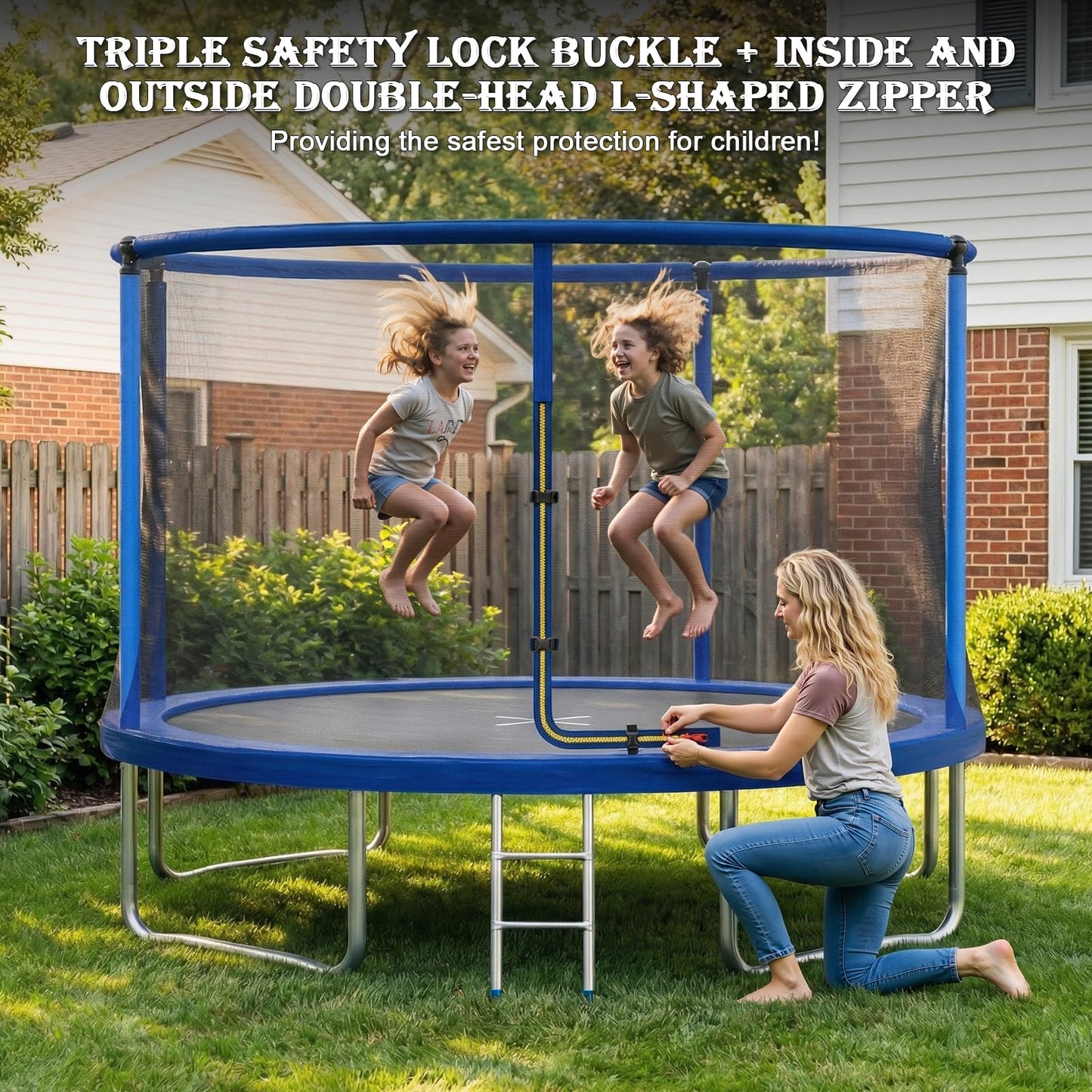 JUMMICO 12ft Outdoor Garden Trampoline with Safety Enclosure Net — 36 Galvanised Springs