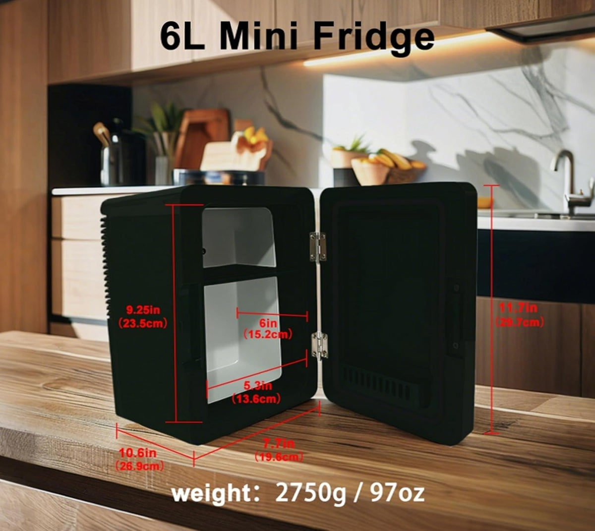 Mini Fridge 6 Litre,Cooler & Warmer,Small Fridge for Bedrooms, Car, Drinks, Beauty, Skincare, Travel Black