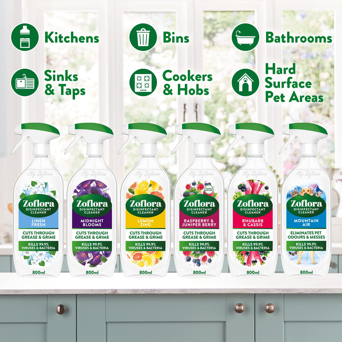 Zoflora Linen Fresh Multipurpose Disinfectant Trigger Spray Bottle, 800ml
